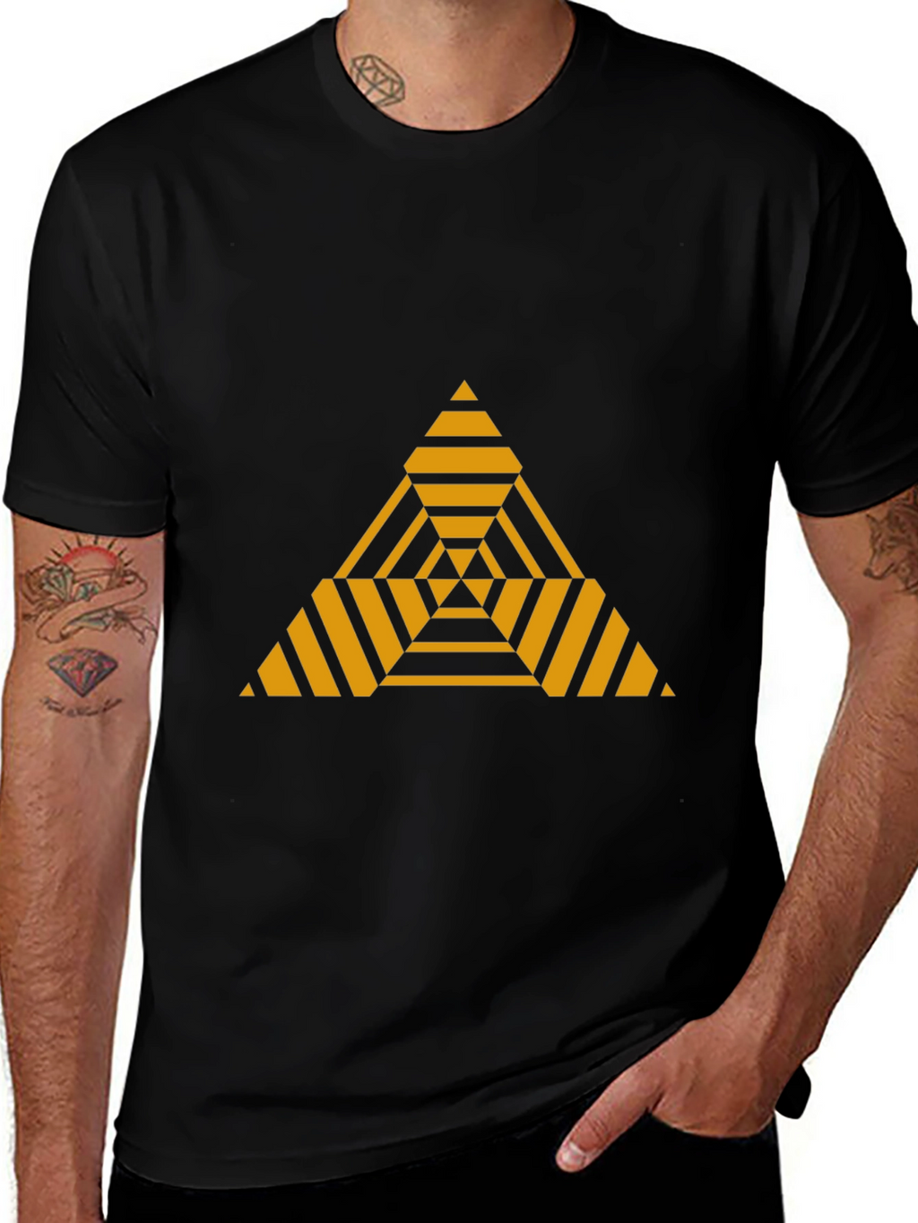 Geometric Triangle Graphic Tee - Modern Black T-Shirt