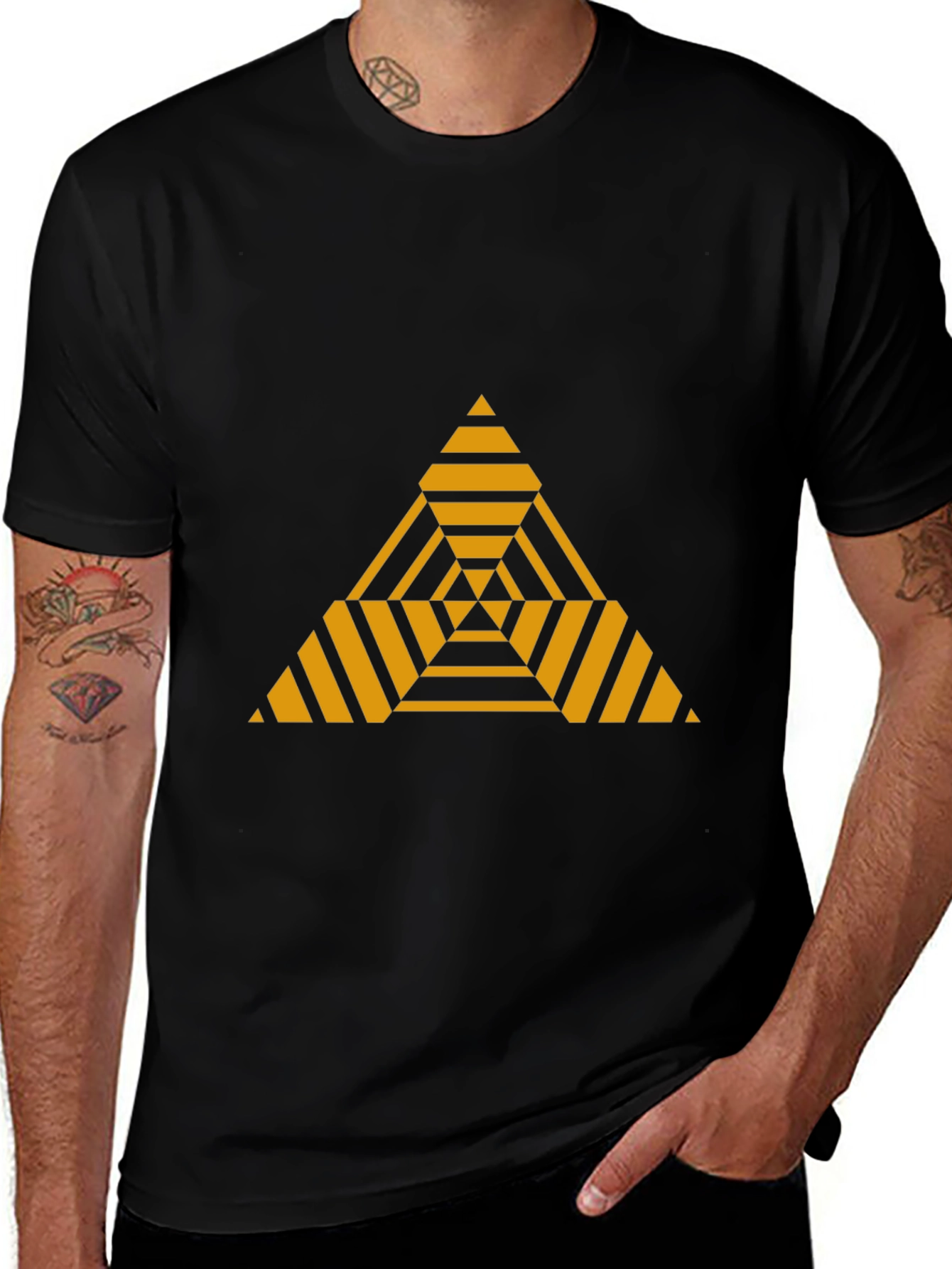 Geometric Triangle Graphic Tee - Modern Black T-Shirt