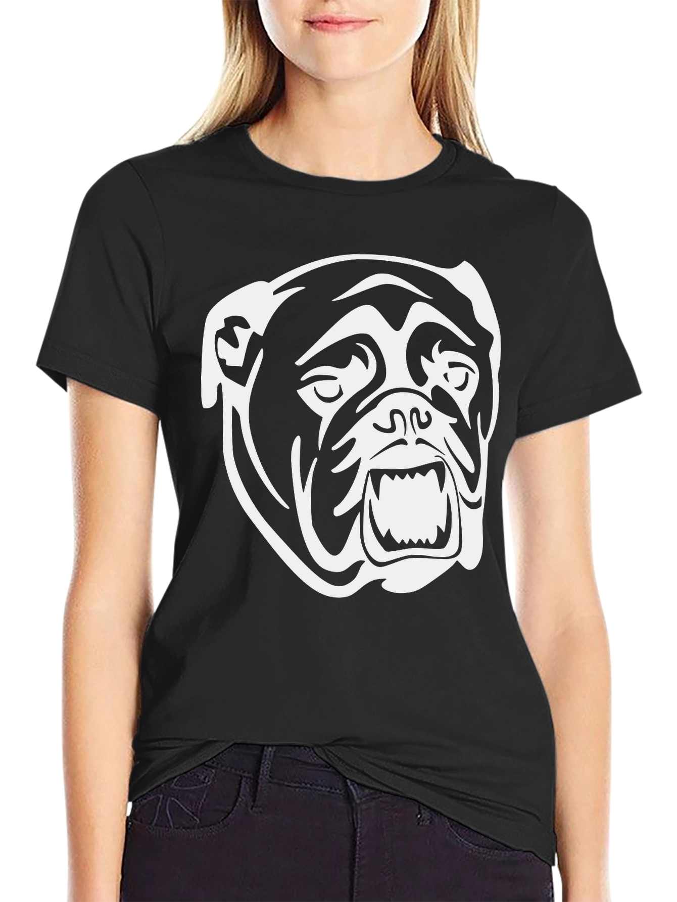 Bulldog Graphic Tee - Black Cotton T-Shirt