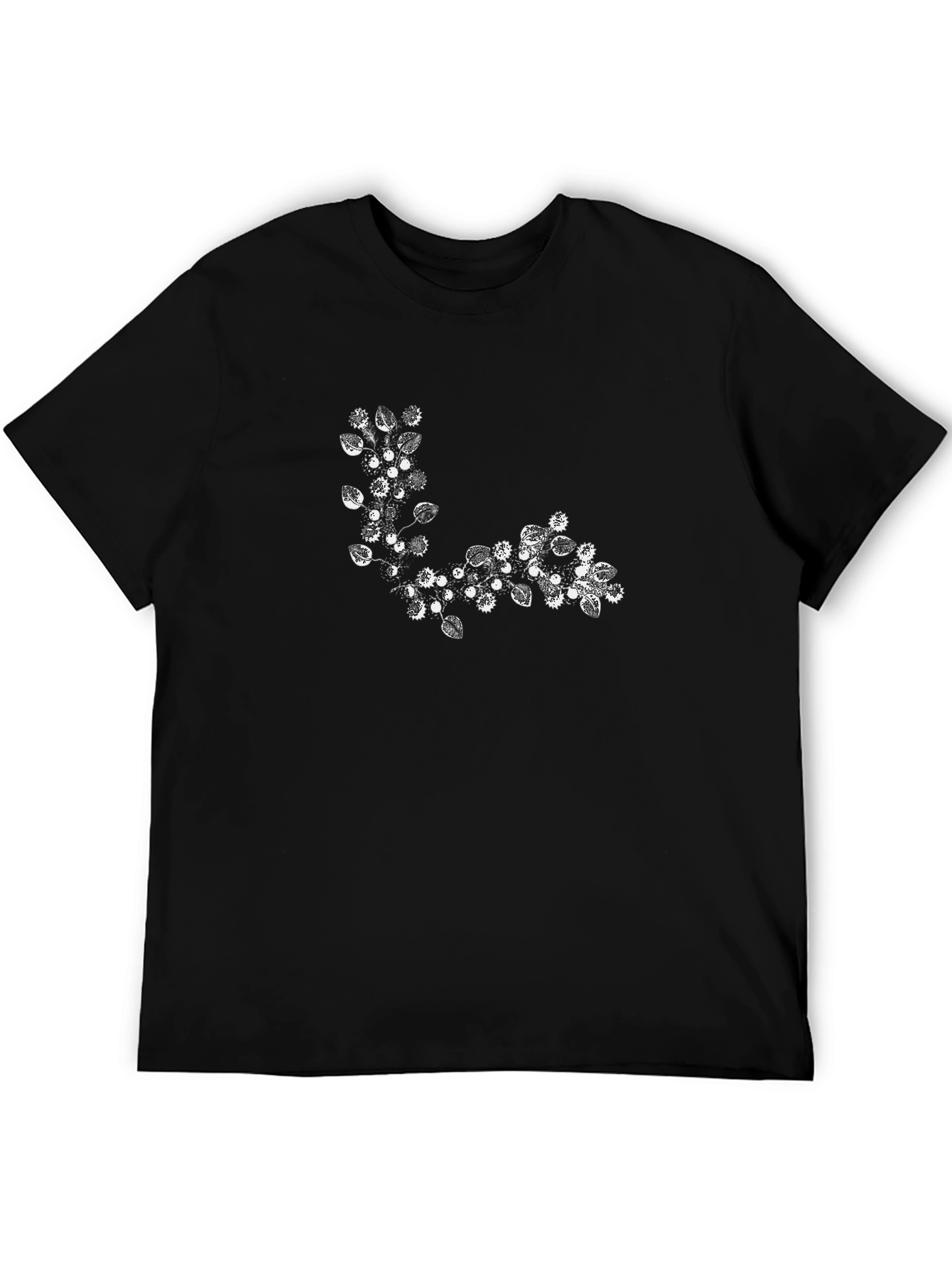Black T-Shirt with Floral Corner Design