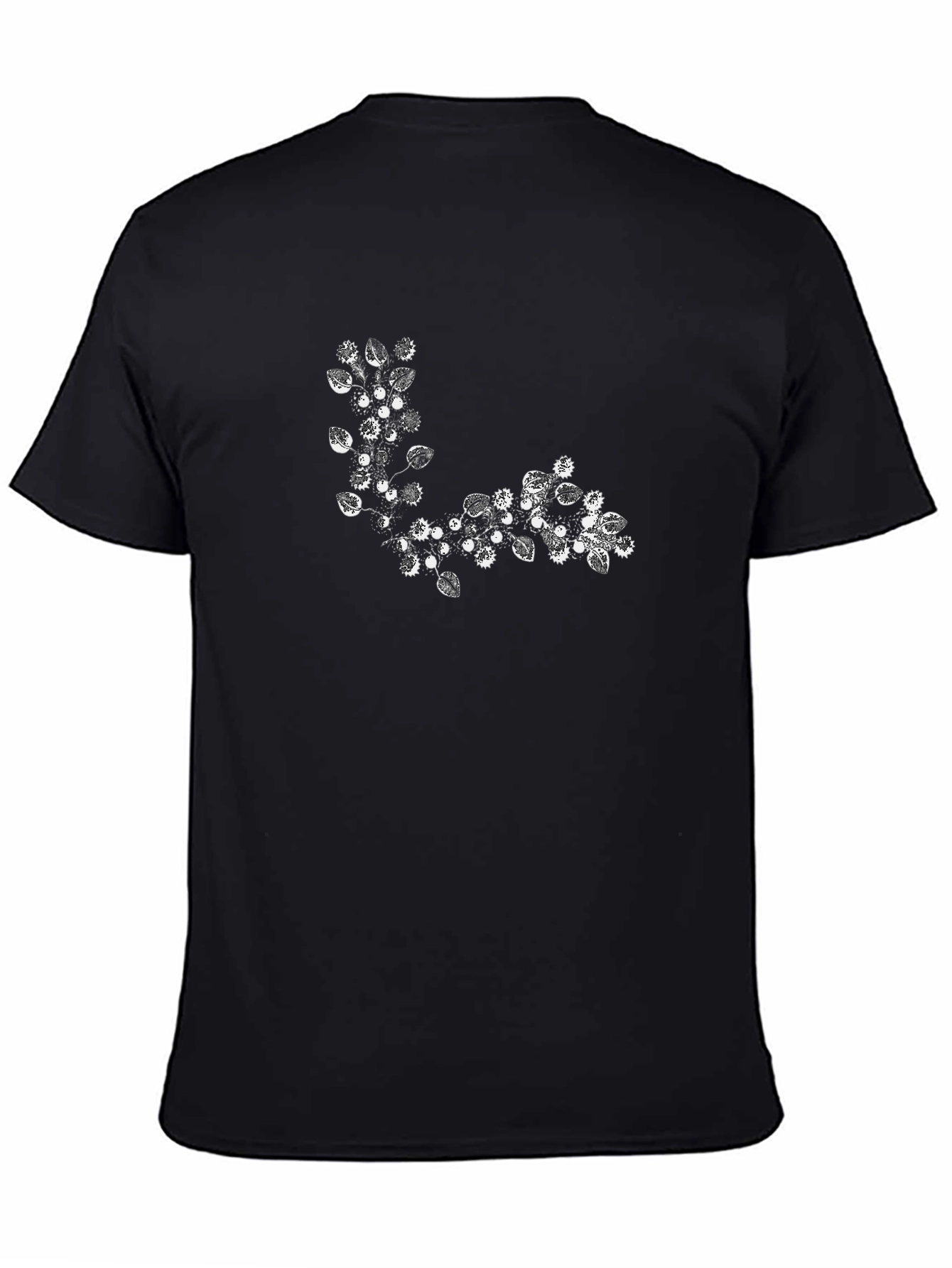 Black T-Shirt with Floral Corner Design