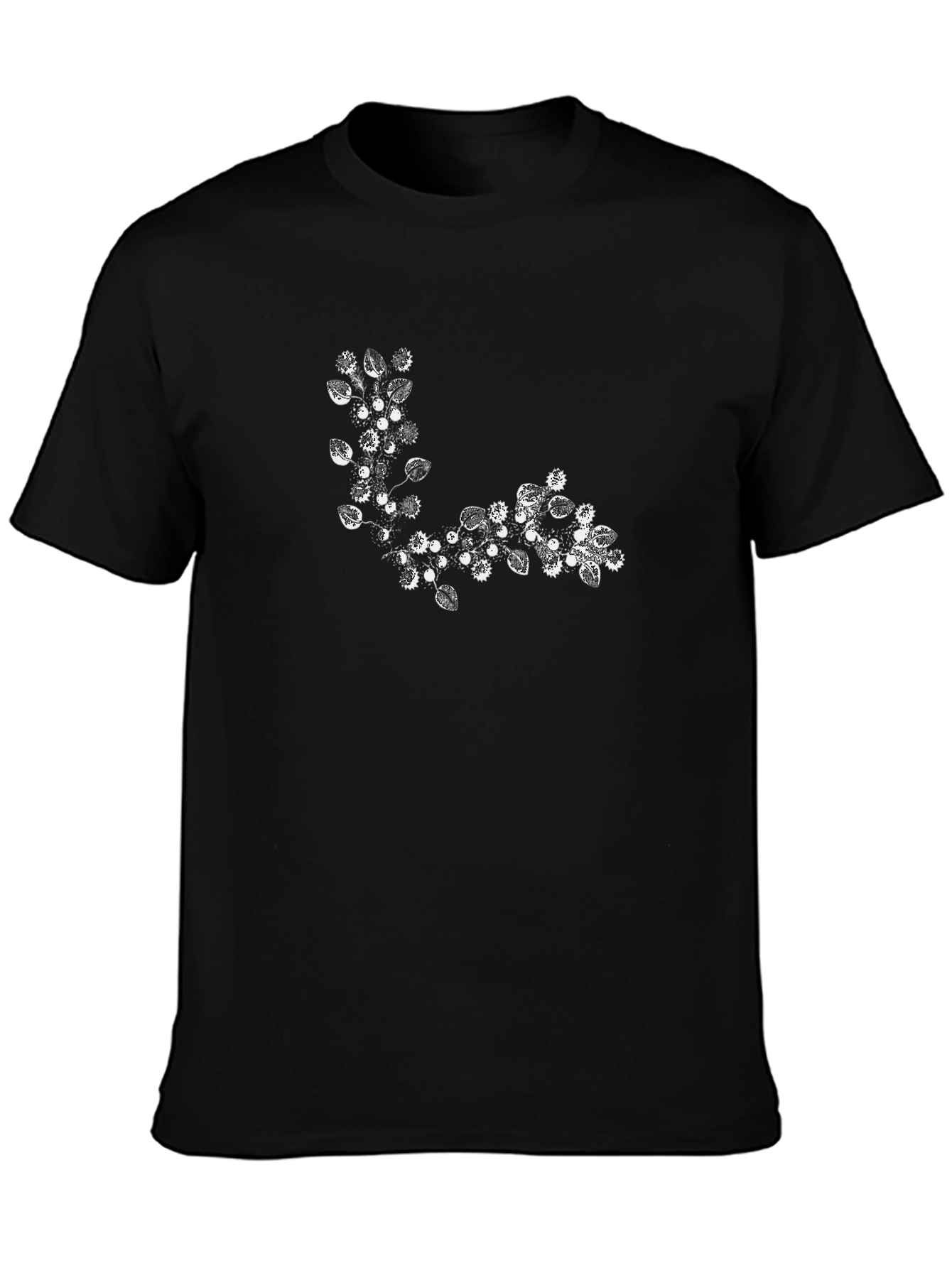 Black T-Shirt with Floral Corner Design
