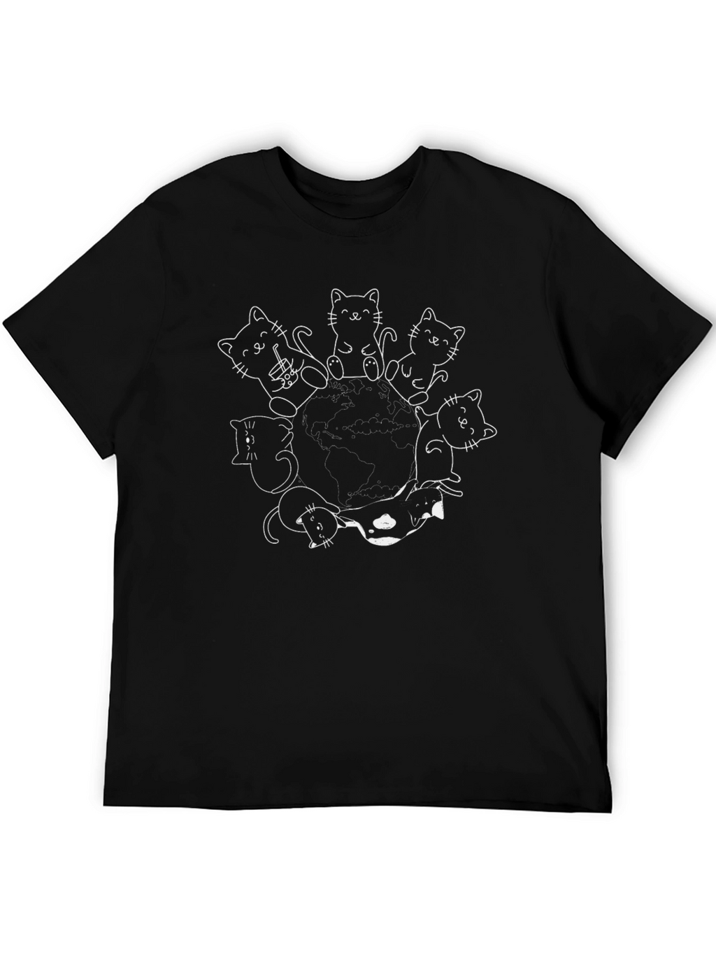 Cats Around The World Graphic Tee - Black