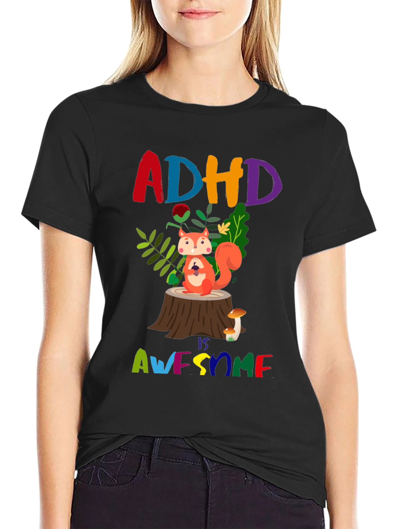 ADHD is Awesome T-Shirt - Colorful Squirrel Design