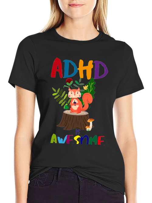 ADHD is Awesome T-Shirt - Colorful Squirrel Design