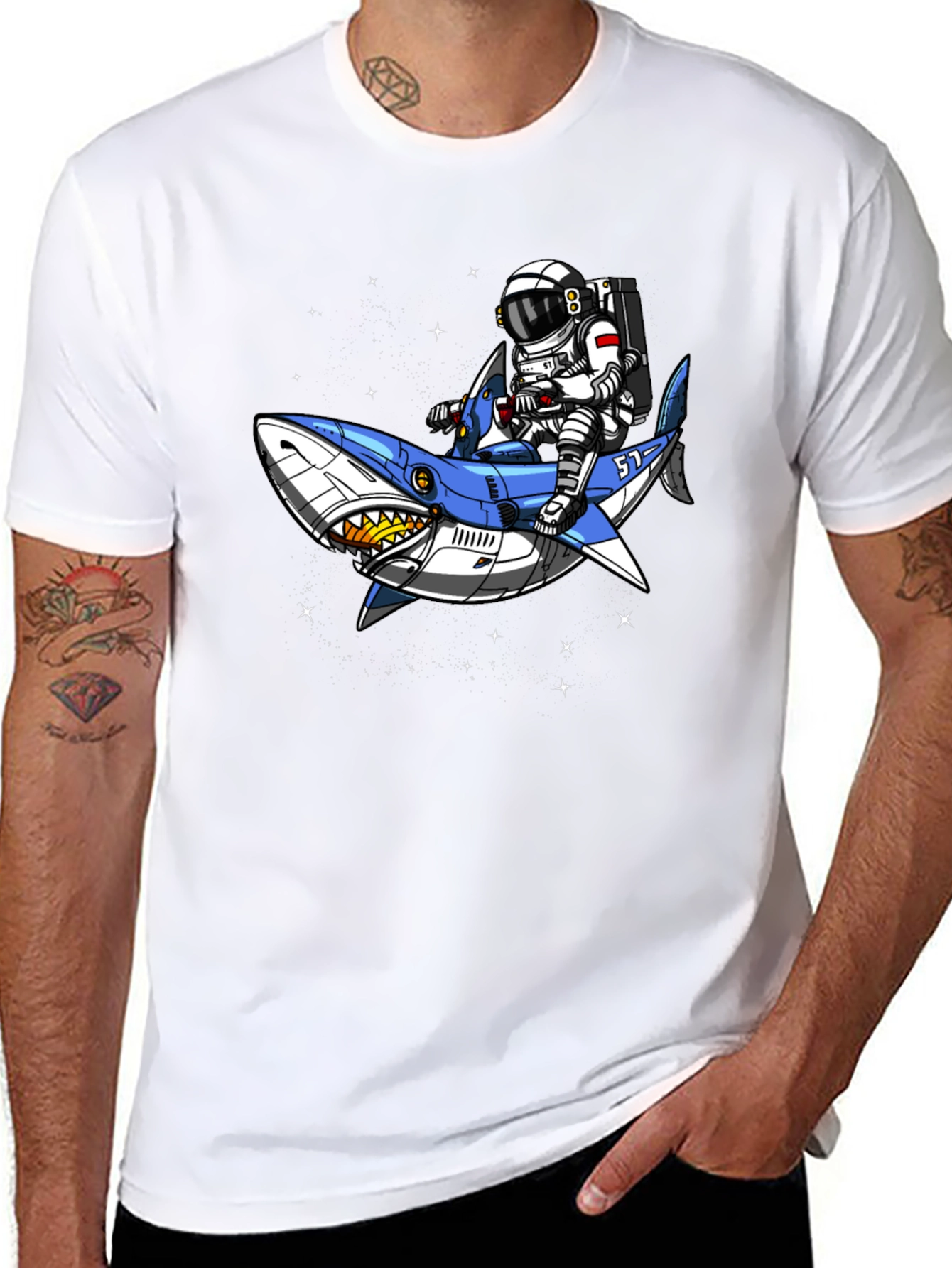 Astronaut Shark Rider Graphic Tee - Black