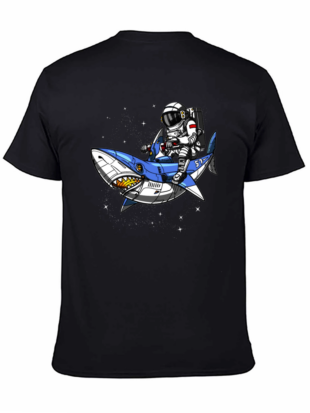 Astronaut Shark Rider Graphic Tee - Black