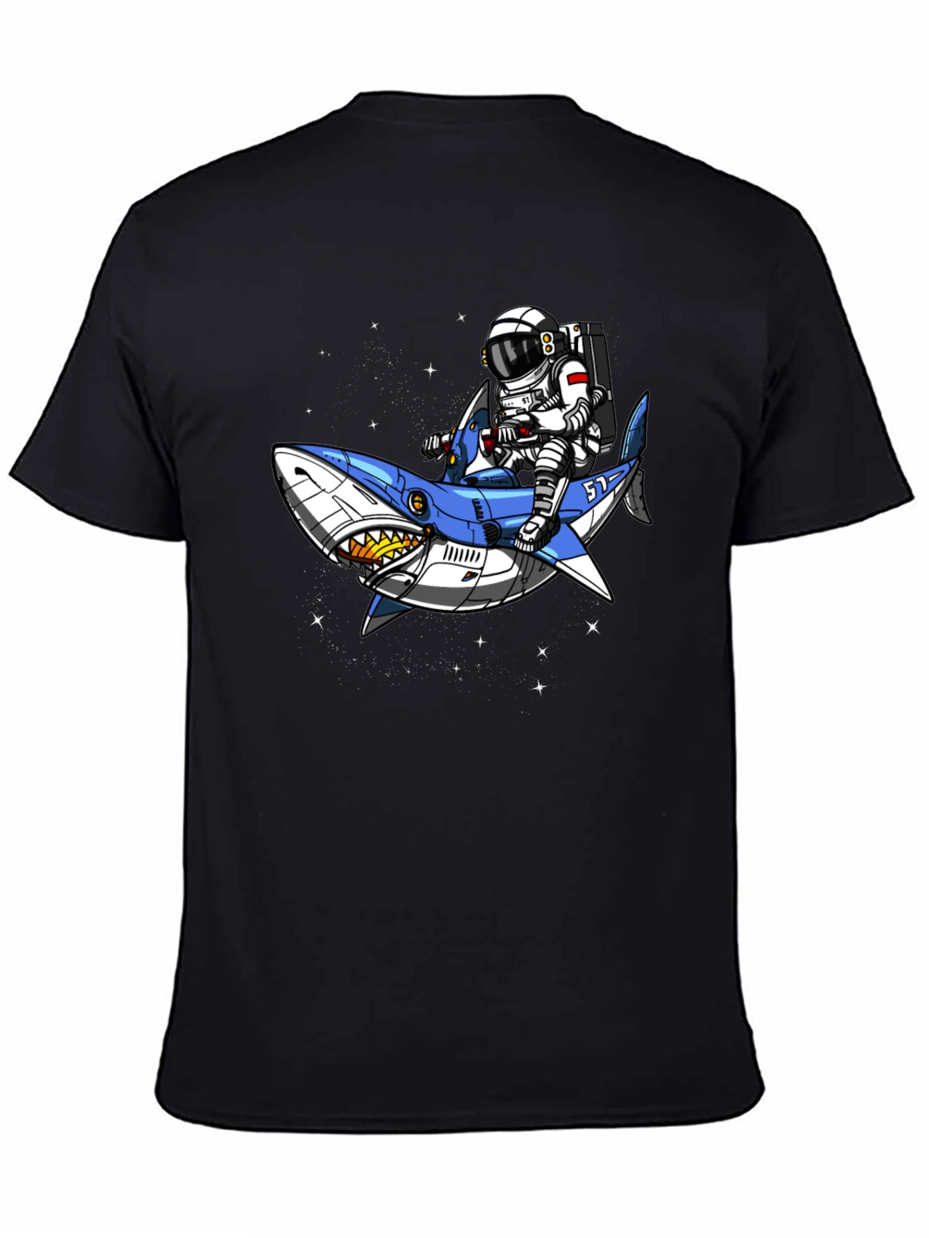 Astronaut Shark Rider Graphic Tee - Black