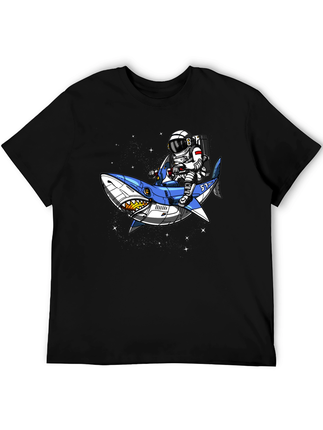 Astronaut Shark Rider Graphic Tee - Black