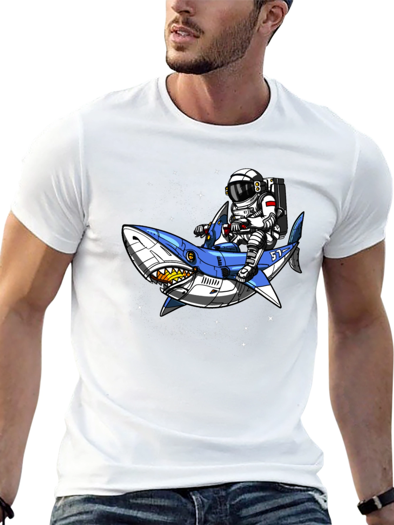 Astronaut Shark Rider Graphic Tee - Black