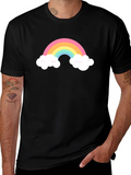 Rainbow Cloud Graphic Tee - Black Cotton T-Shirt