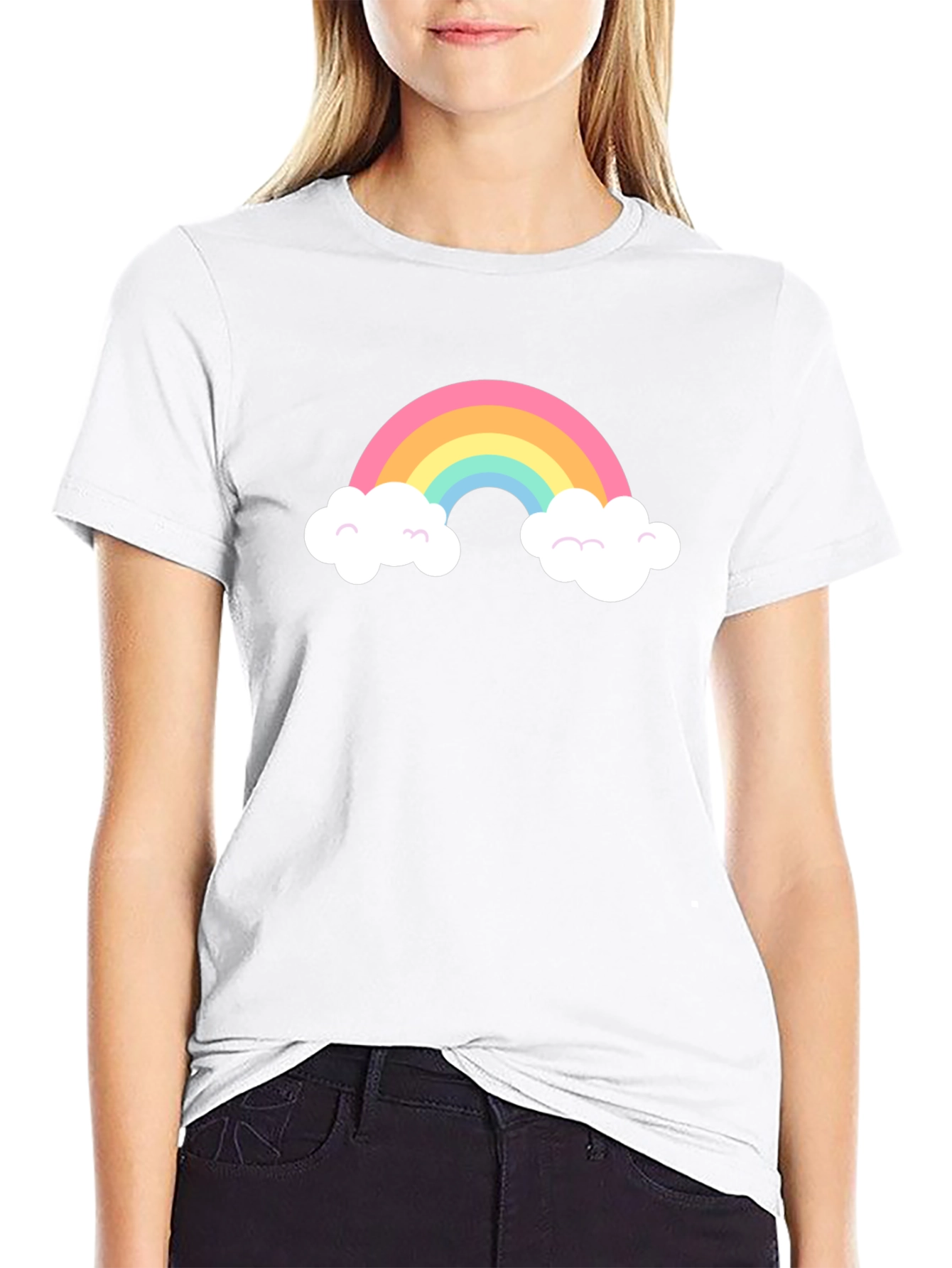 Rainbow Cloud Graphic Tee - Black Cotton T-Shirt