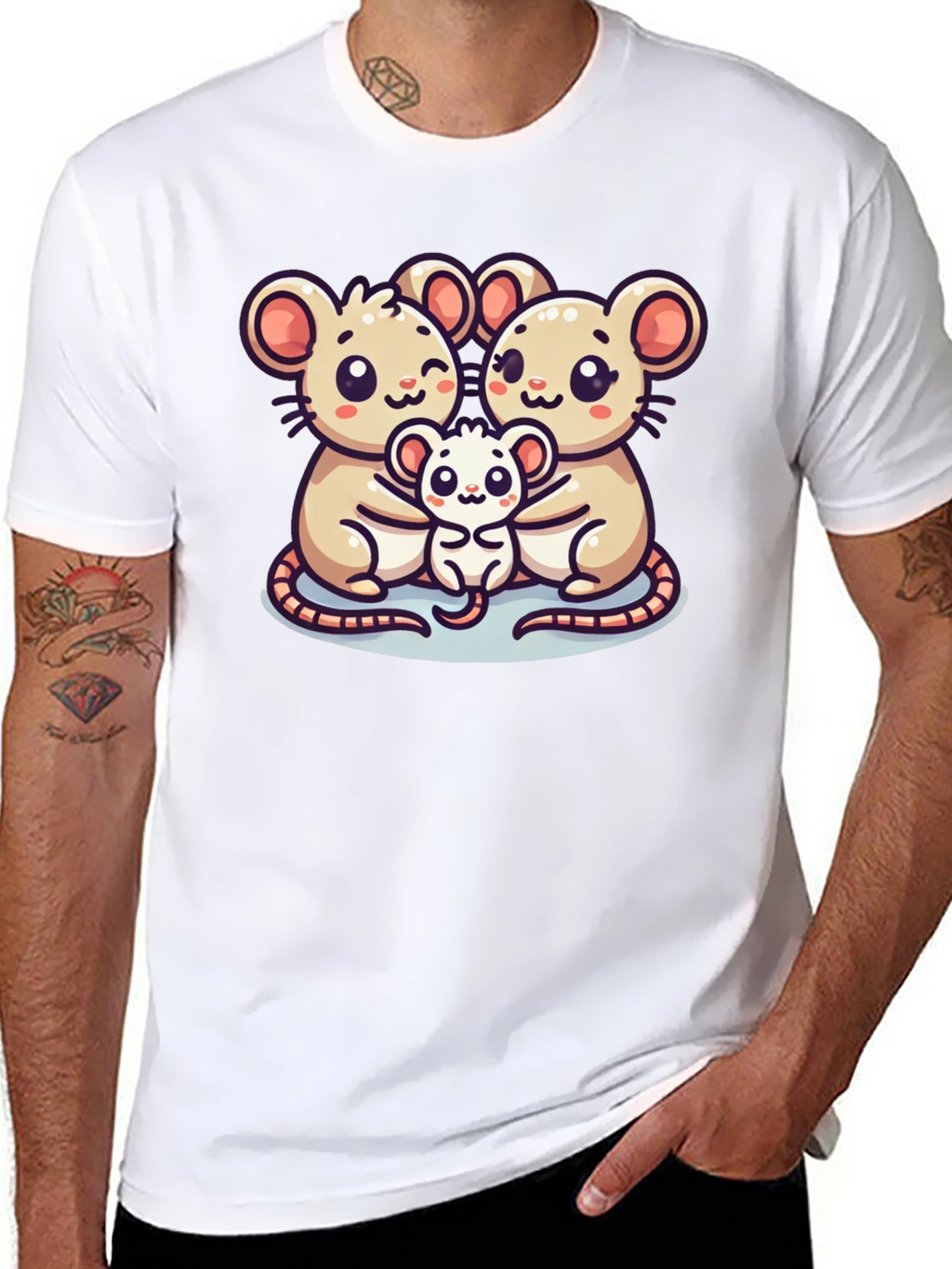 Cute Mouse Family Graphic Black T-Shirt