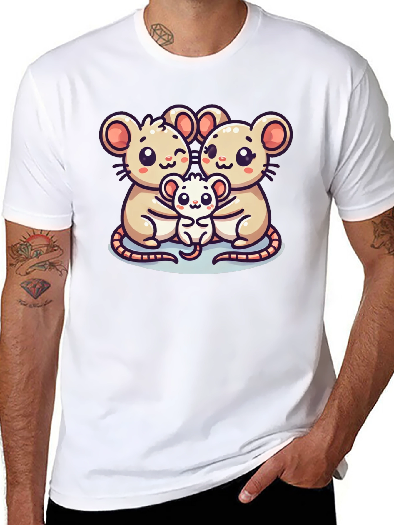 Cute Mouse Family Graphic Black T-Shirt