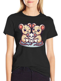 Cute Mouse Family Graphic Black T-Shirt