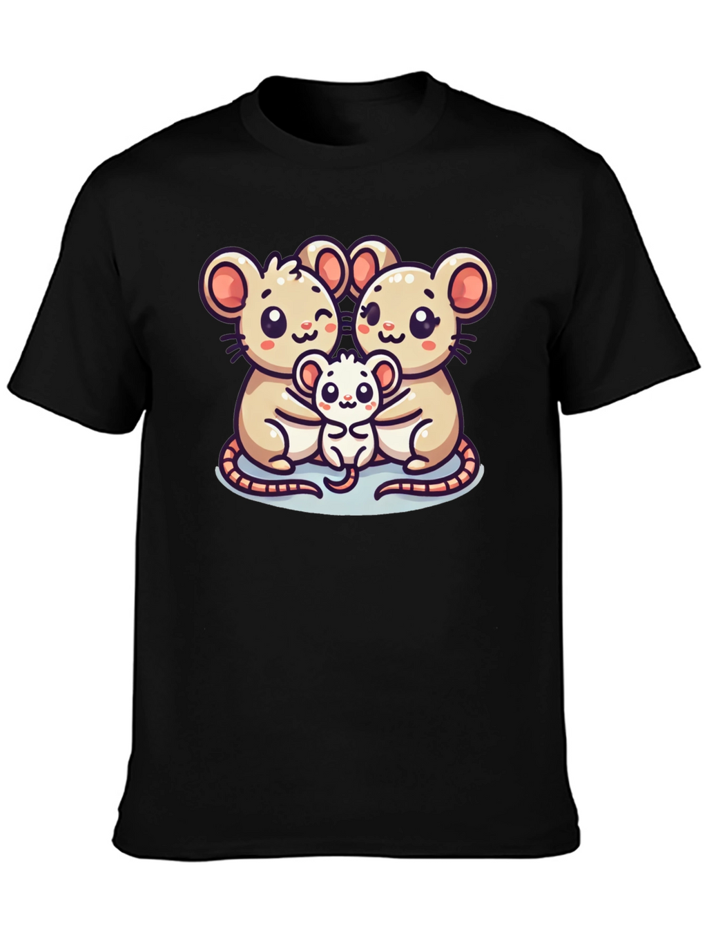 Cute Mouse Family Graphic Black T-Shirt