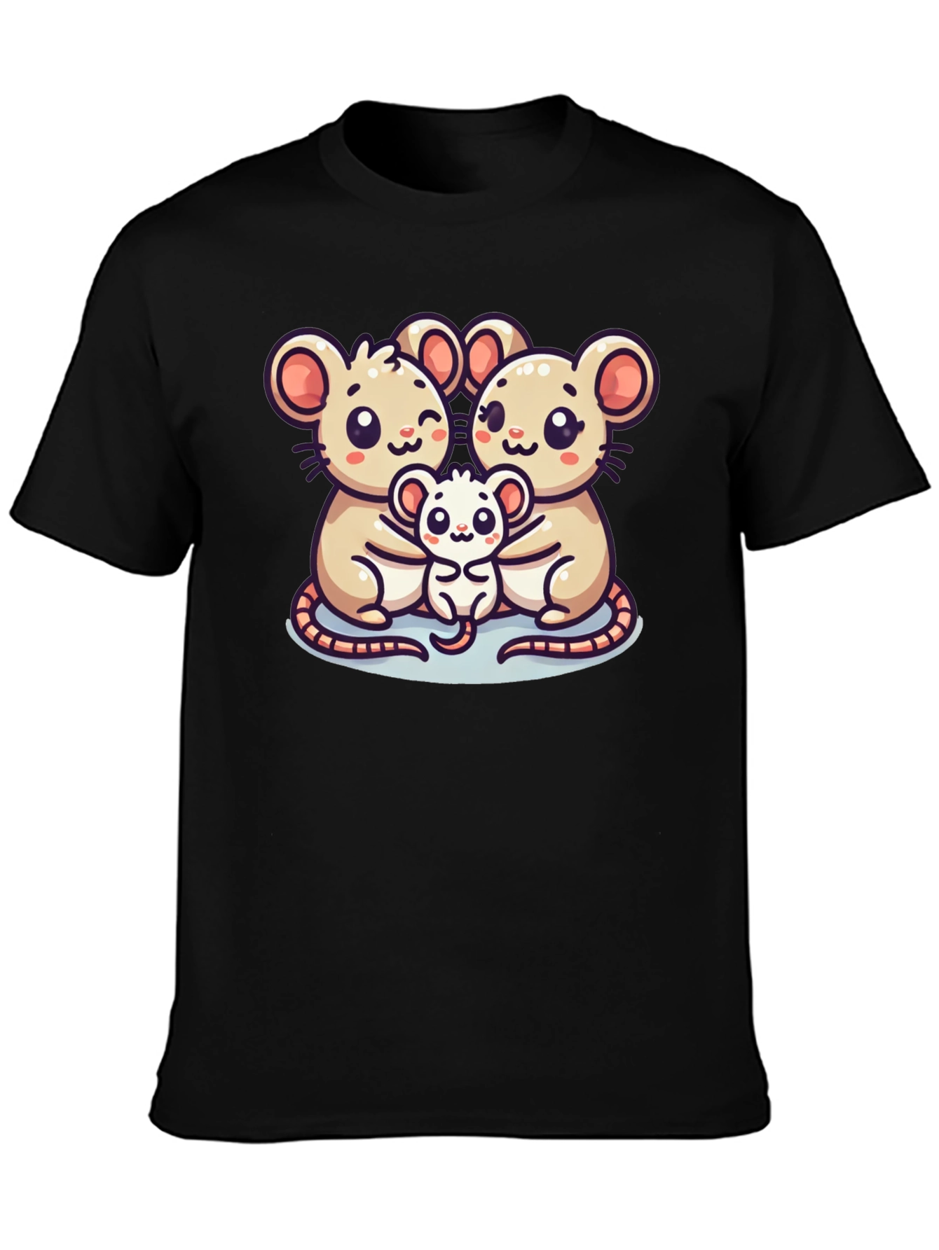 Cute Mouse Family Graphic Black T-Shirt