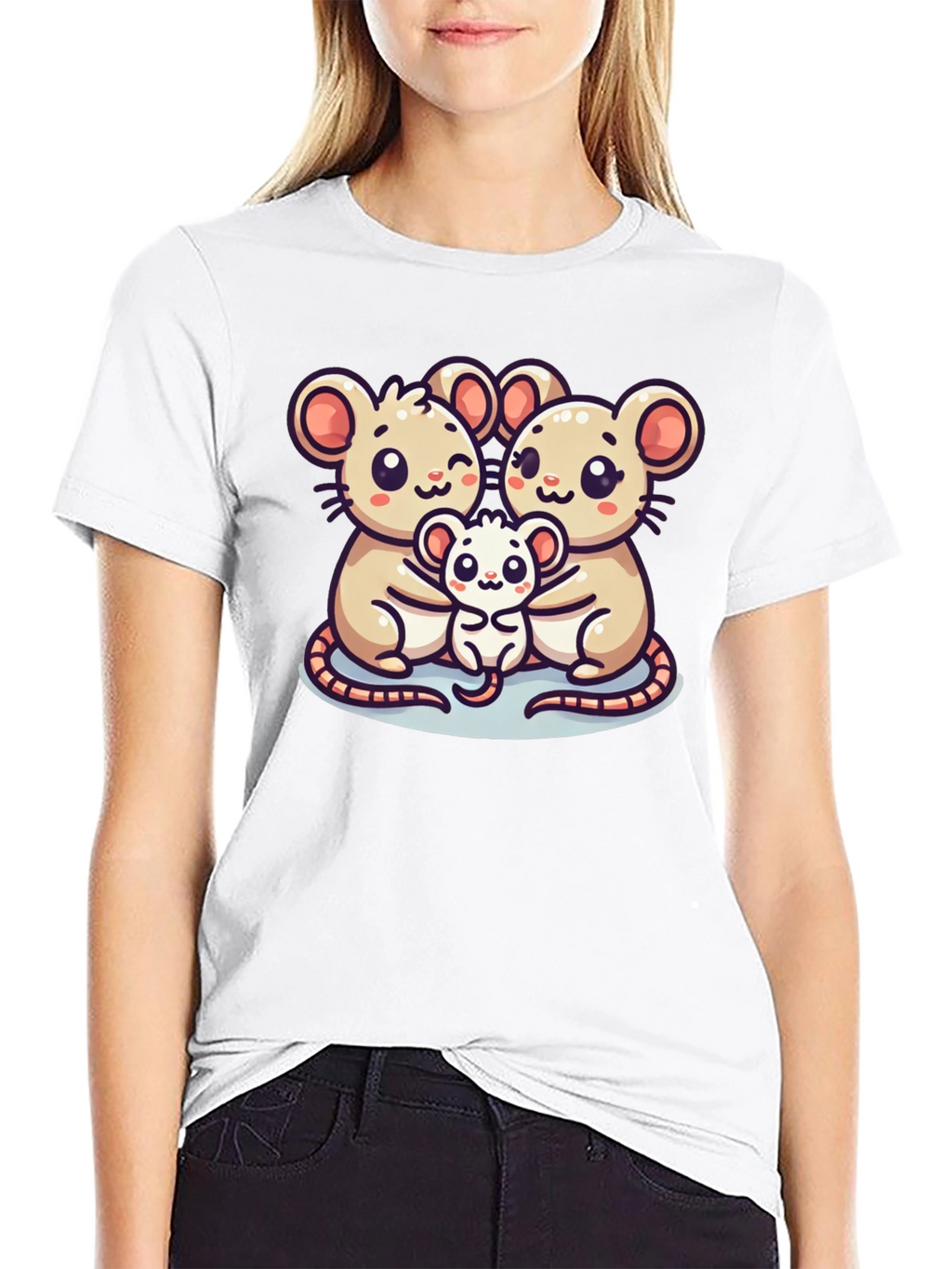 Cute Mouse Family Graphic Black T-Shirt