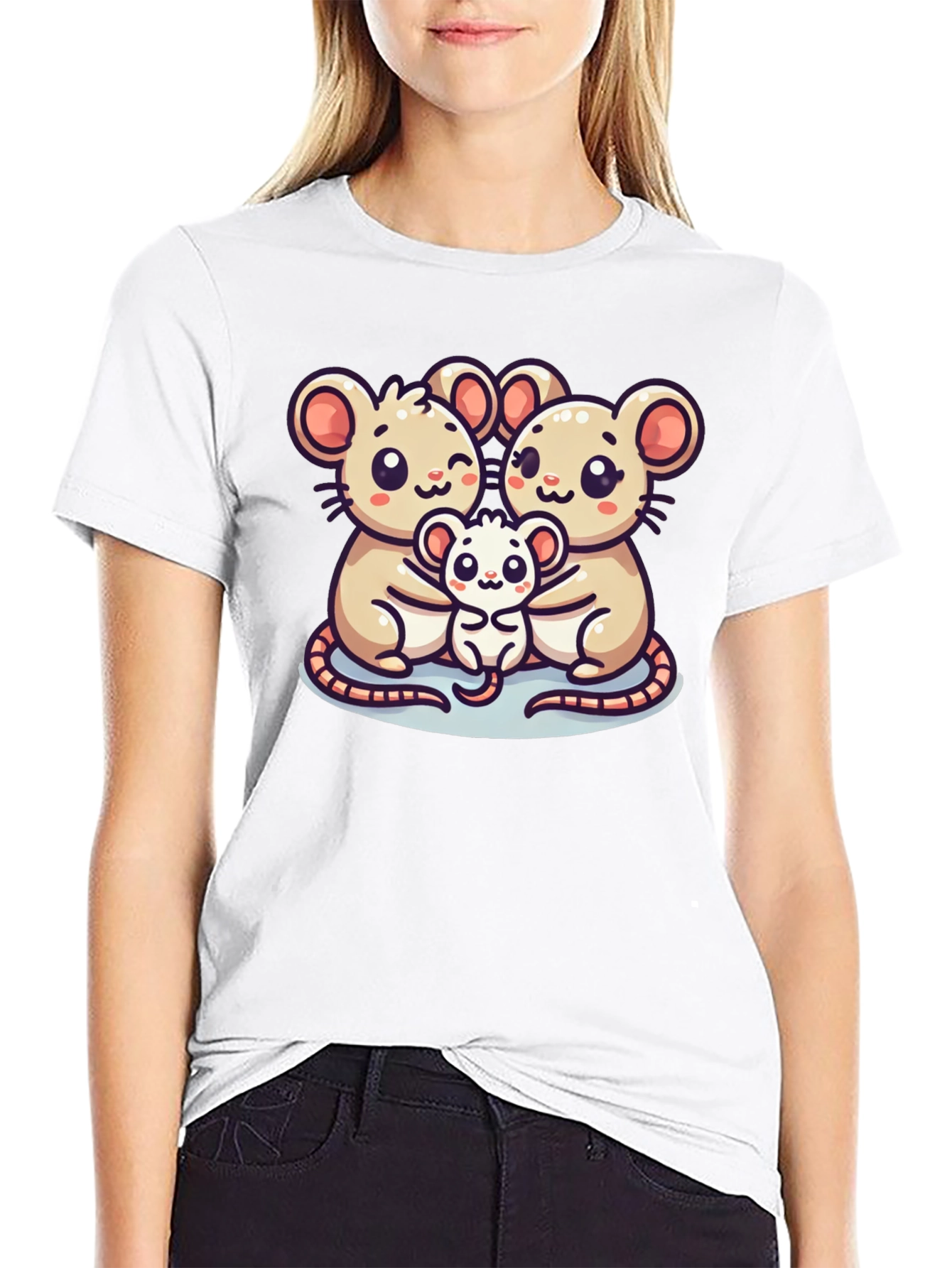 Cute Mouse Family Graphic Black T-Shirt