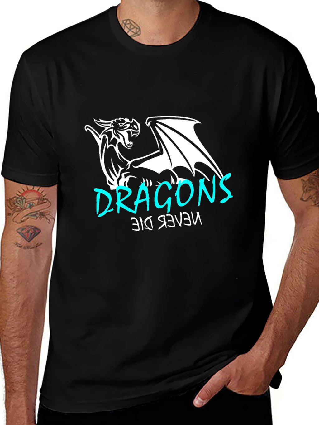 Dragon Never Die Graphic Tee - Mens Black T-Shirt
