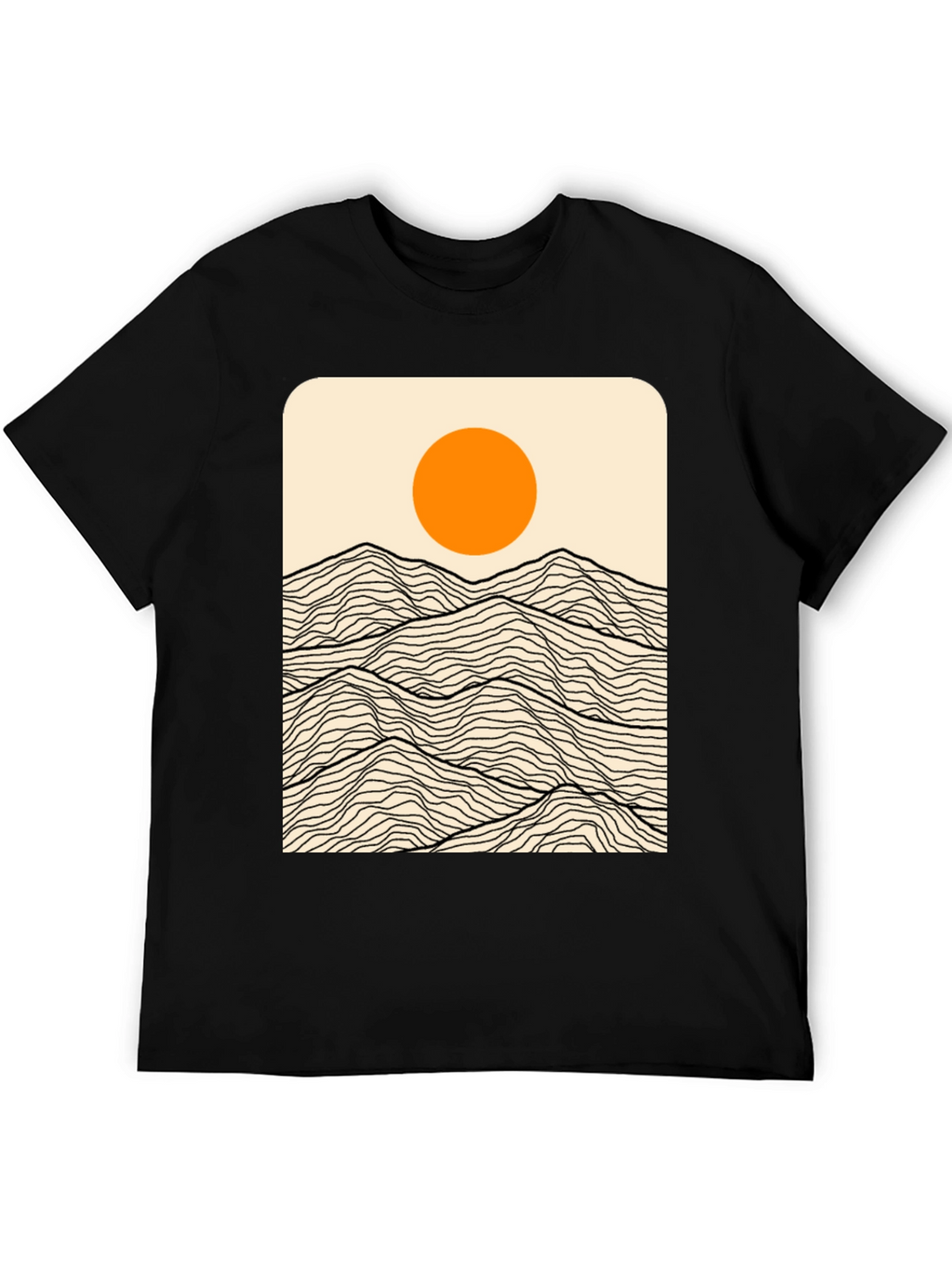 Minimalist Mountain Sun Graphic Tee - Black