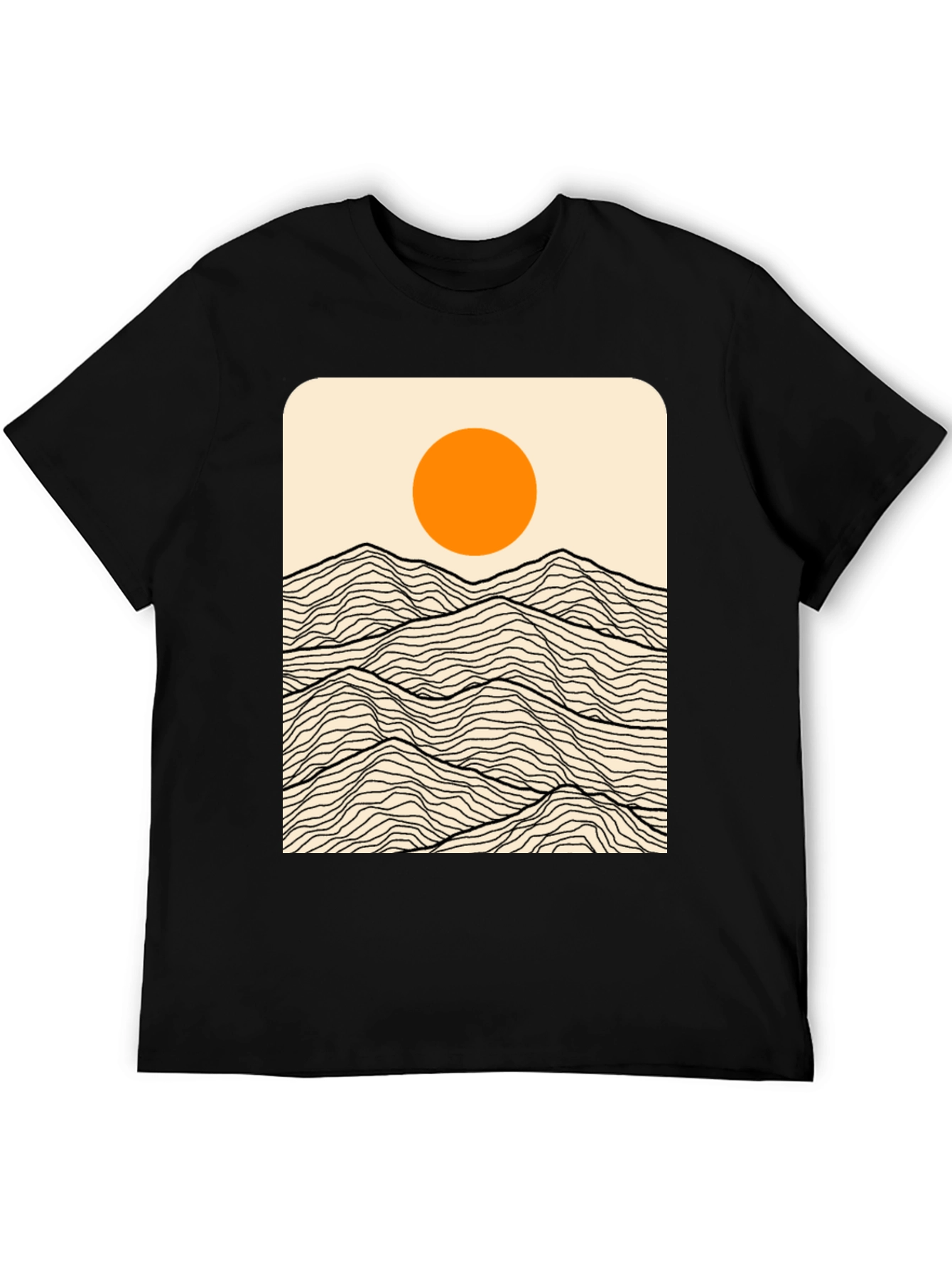 Minimalist Mountain Sun Graphic Tee - Black