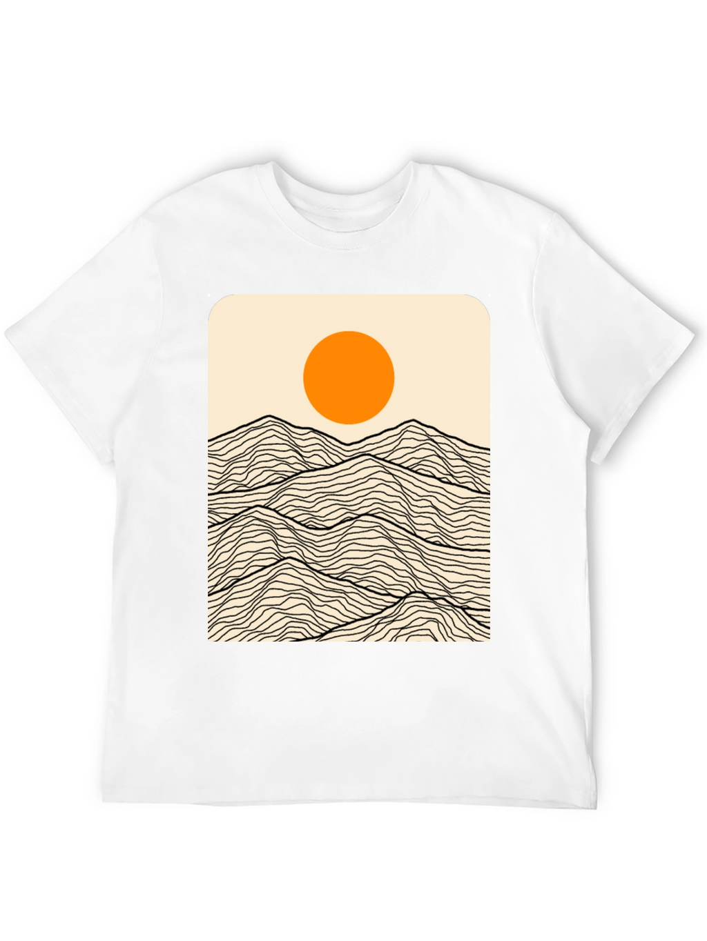 Minimalist Mountain Sun Graphic Tee - Black