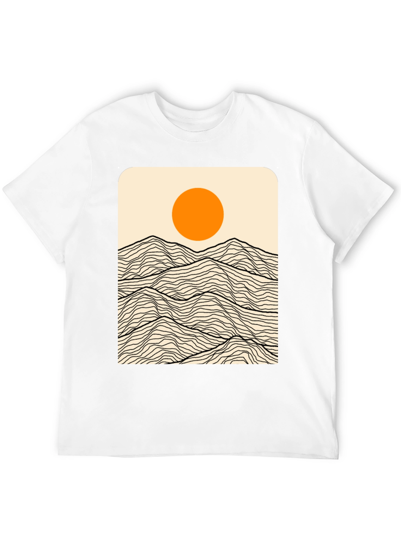 Minimalist Mountain Sun Graphic Tee - Black