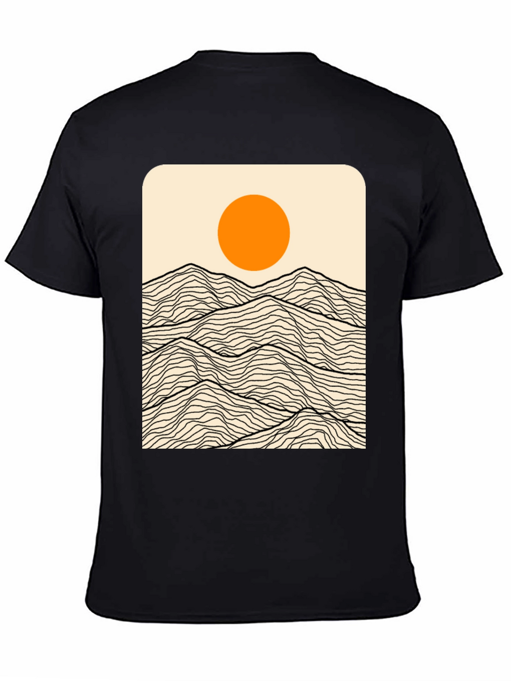 Minimalist Mountain Sun Graphic Tee - Black