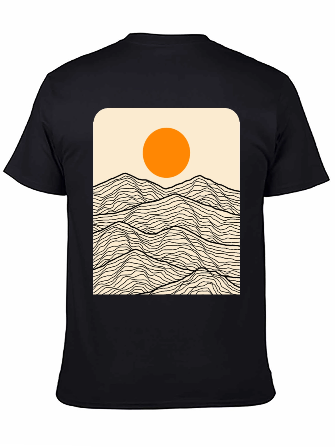 Minimalist Mountain Sun Graphic Tee - Black