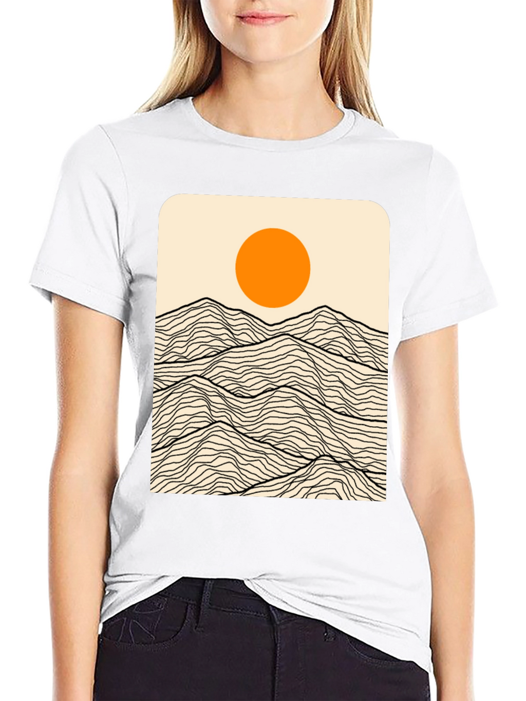 Minimalist Mountain Sun Graphic Tee - Black