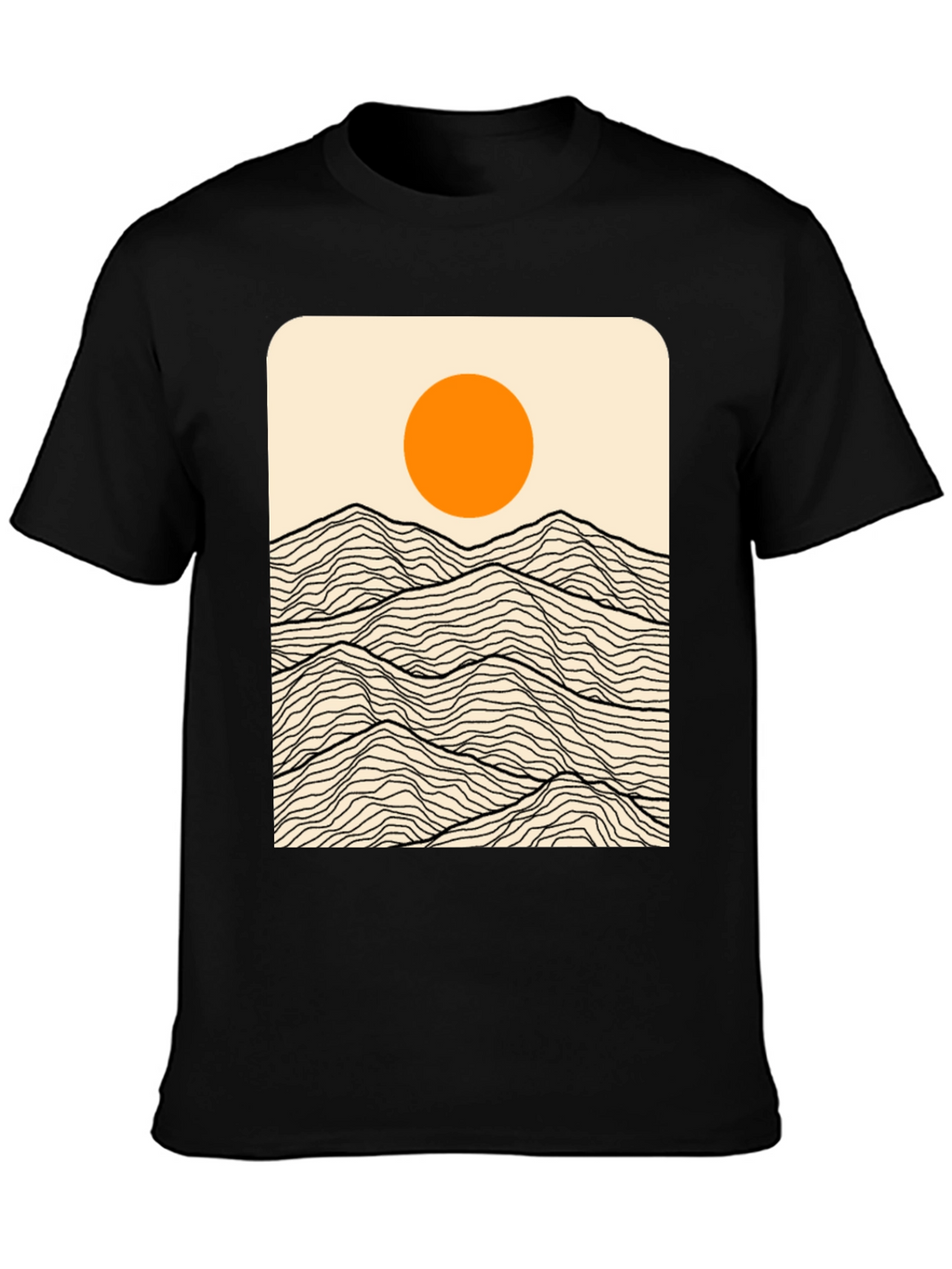 Minimalist Mountain Sun Graphic Tee - Black