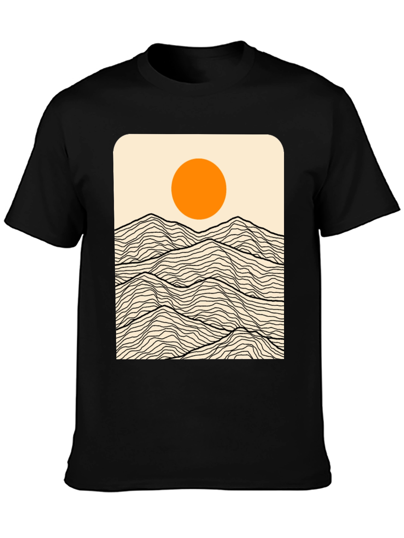 Minimalist Mountain Sun Graphic Tee - Black