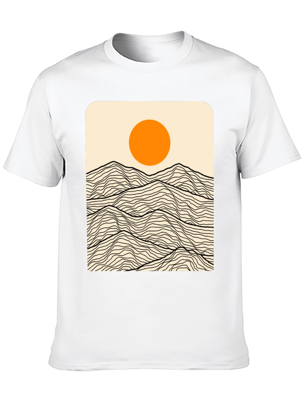 Minimalist Mountain Sun Graphic Tee - Black