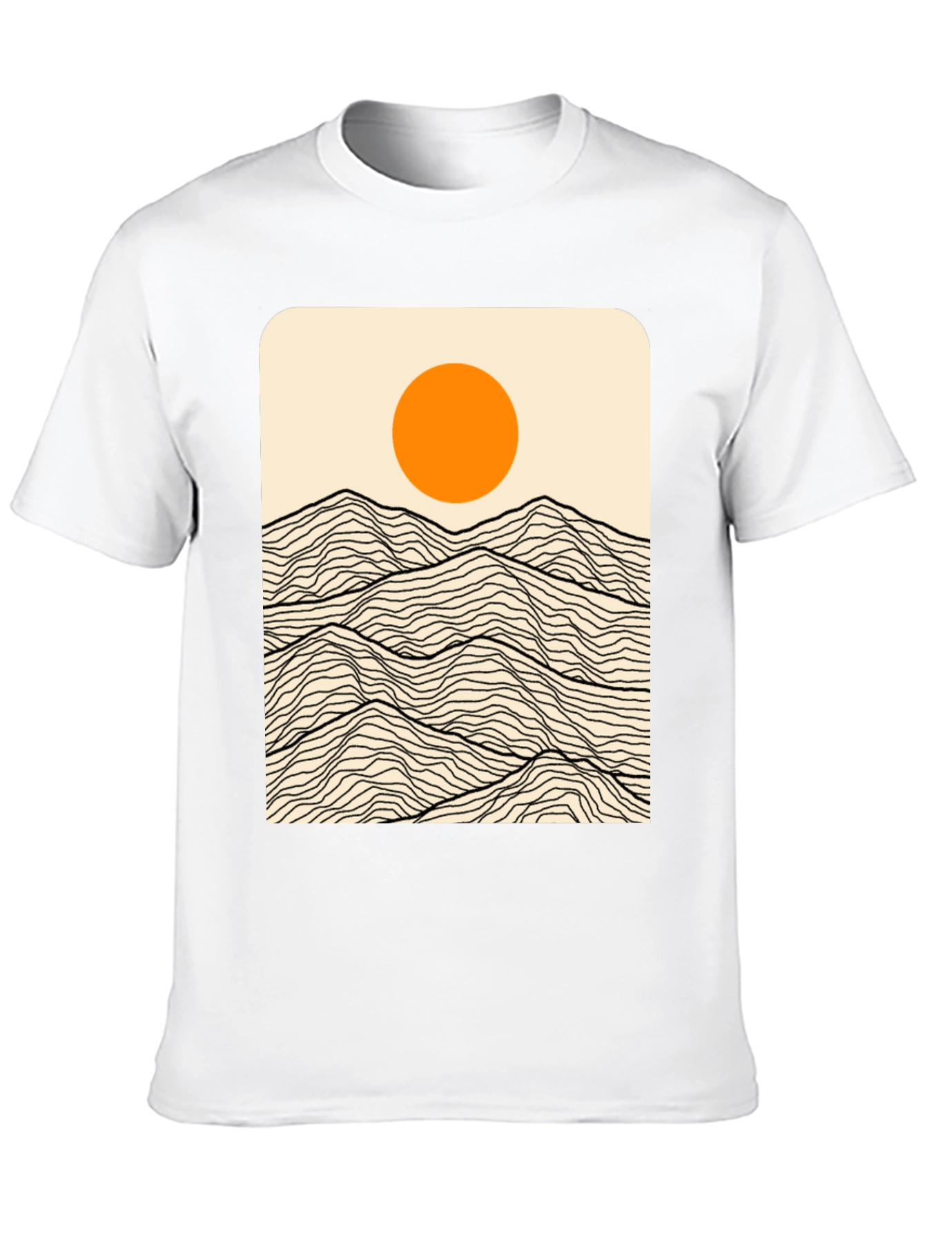Minimalist Mountain Sun Graphic Tee - Black