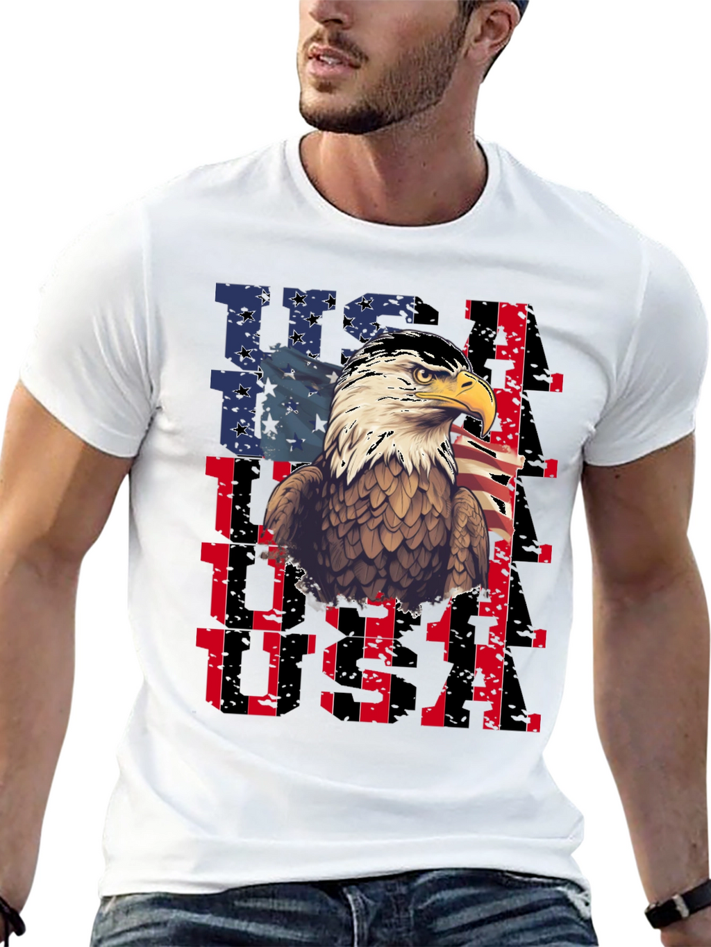 USA Eagle Graphic Tee Patriotic Mens T-Shirt