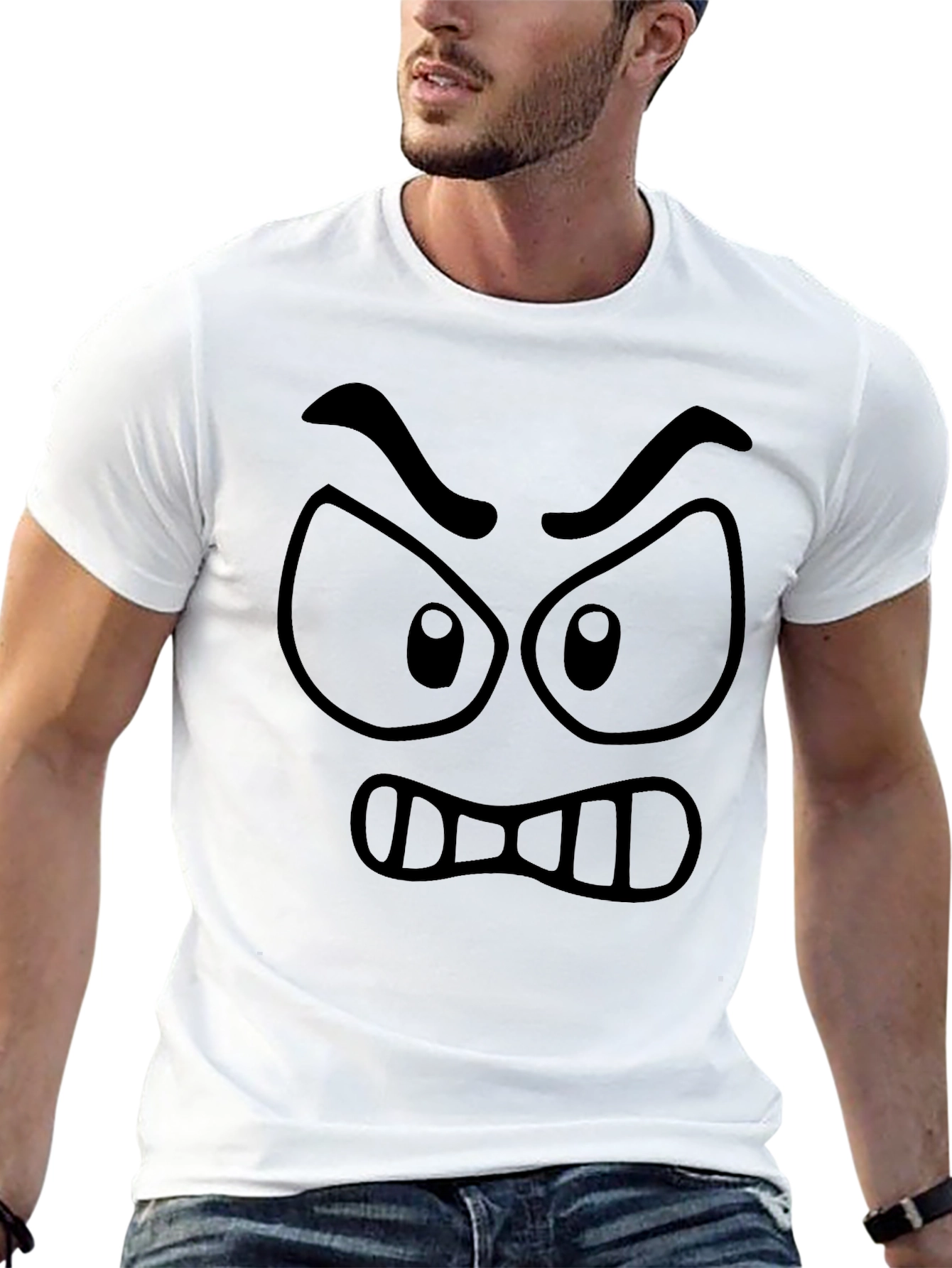 Angry Cartoon Face Black Graphic Tee