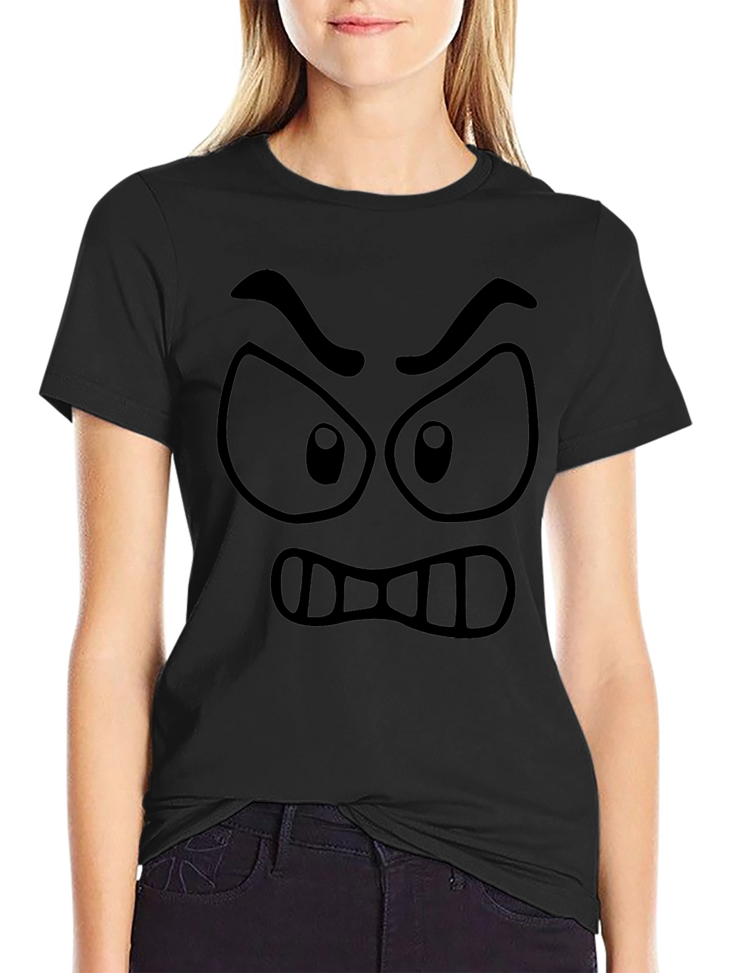 Angry Cartoon Face Black Graphic Tee