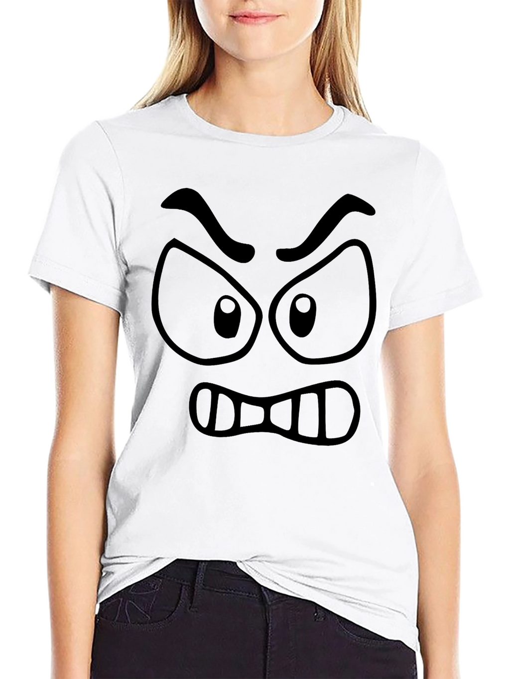 Angry Cartoon Face Black Graphic Tee