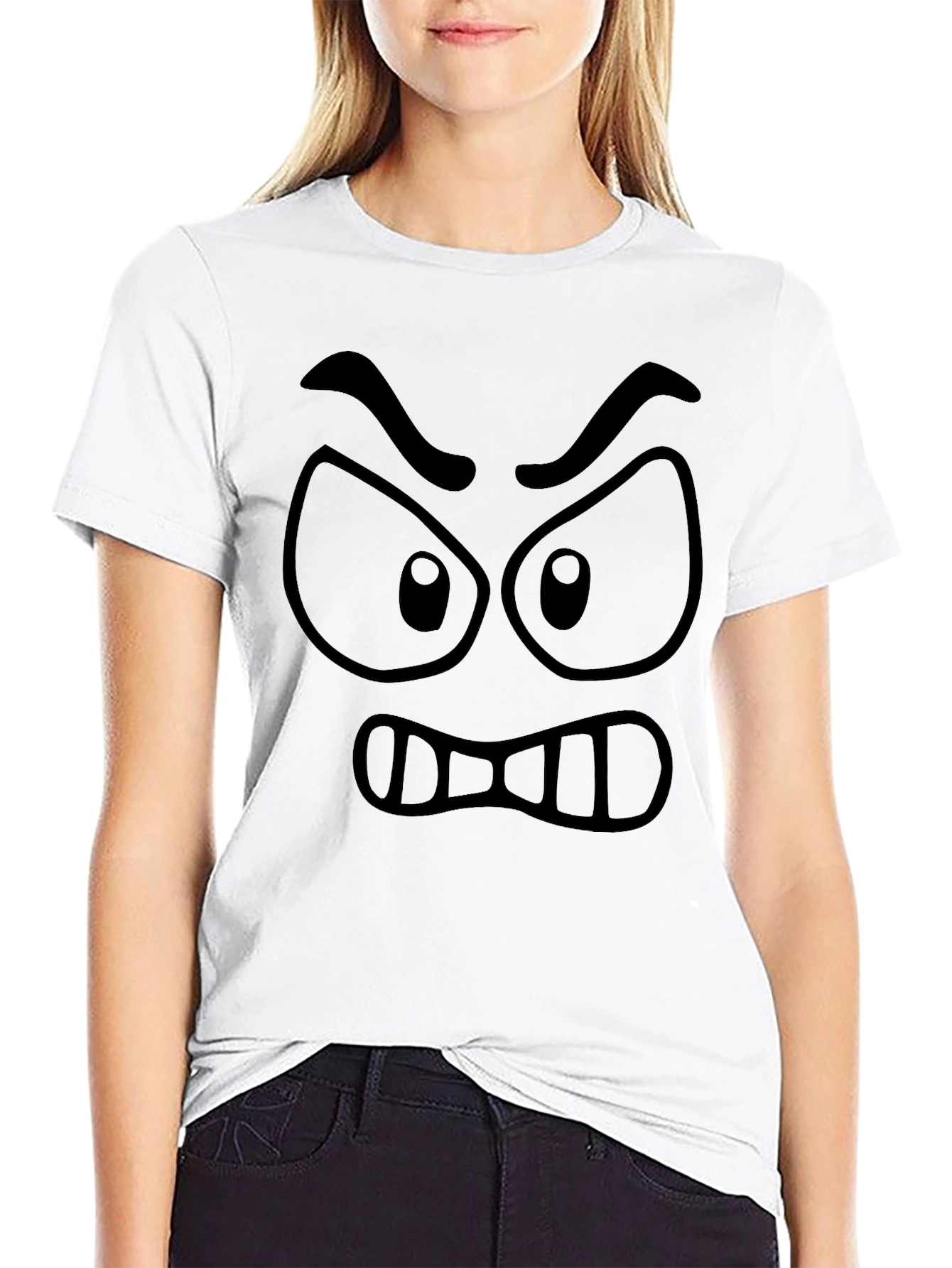 Angry Cartoon Face Black Graphic Tee