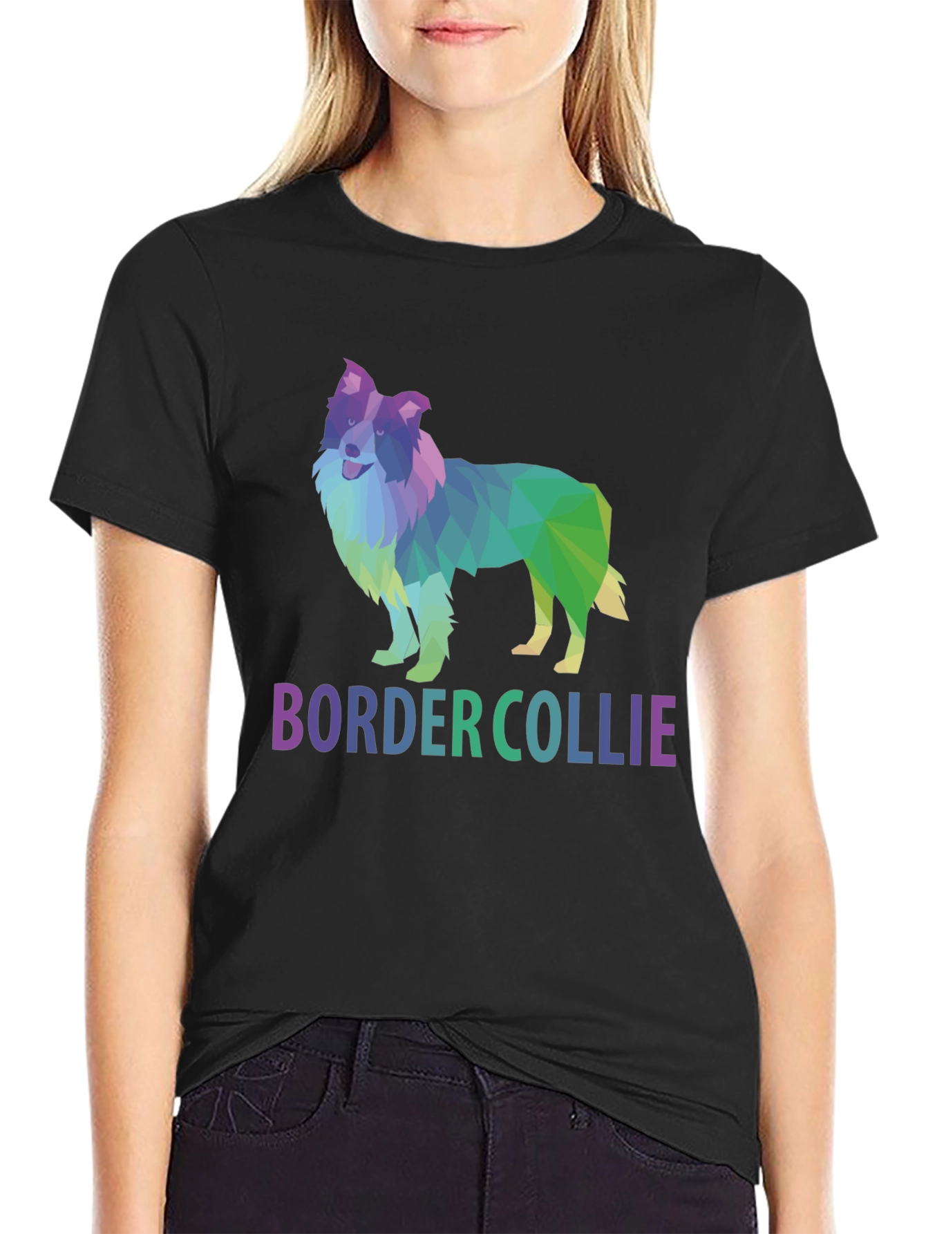 Geometric Border Collie Graphic T-Shirt