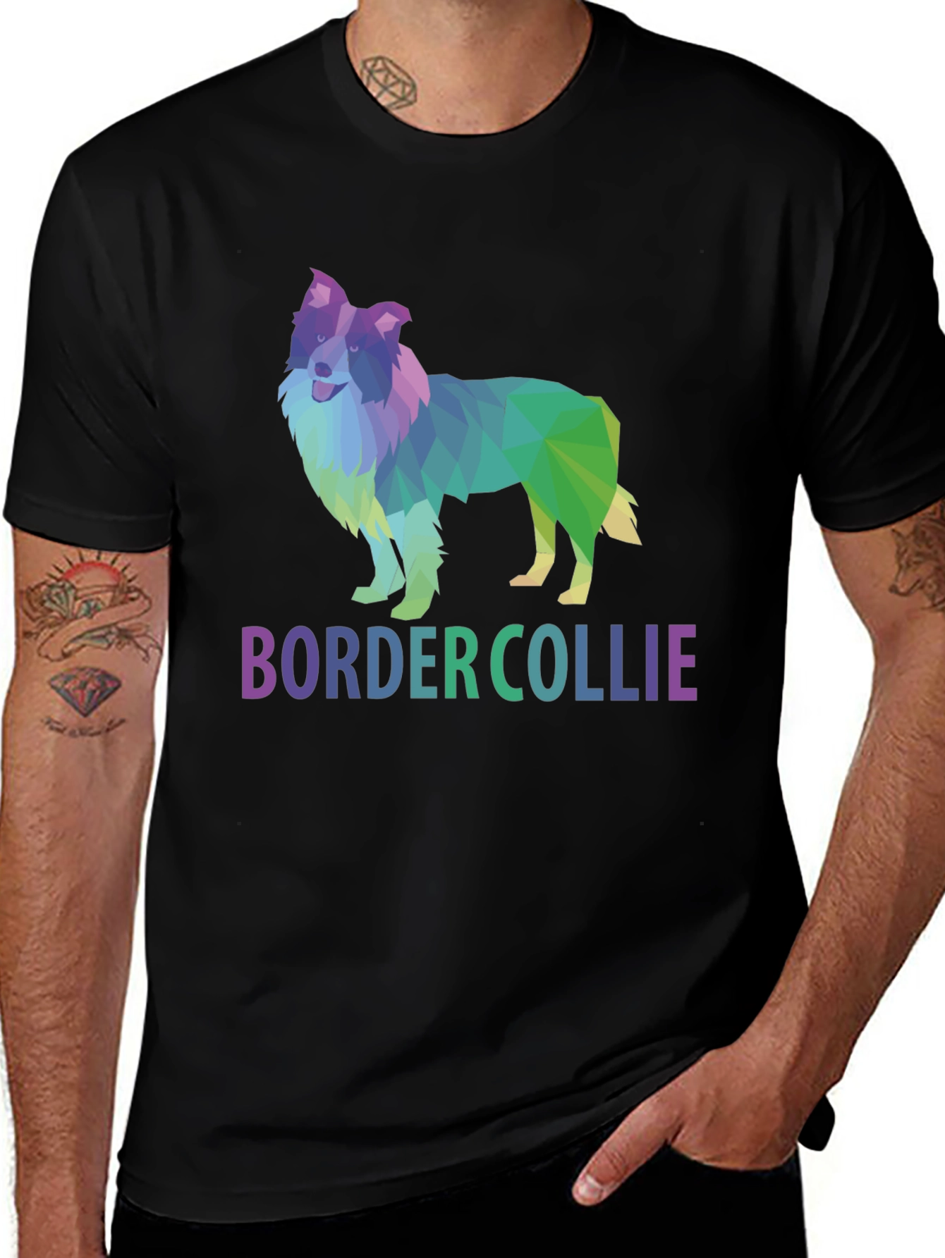 Geometric Border Collie Graphic T-Shirt