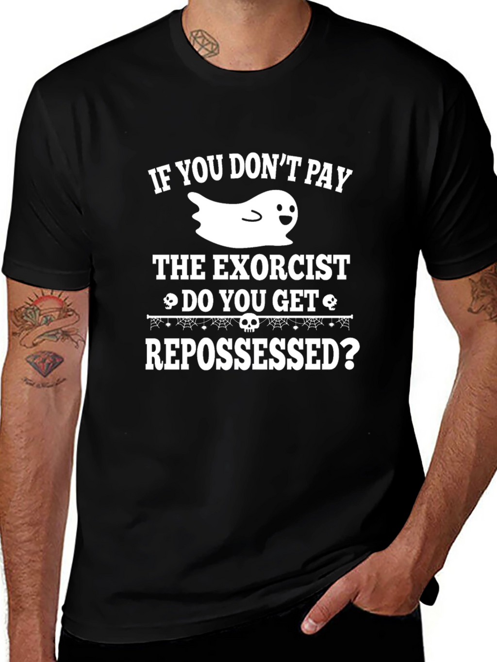 Humorous Halloween T-Shirt: Exorcist & Repossessed Ghost