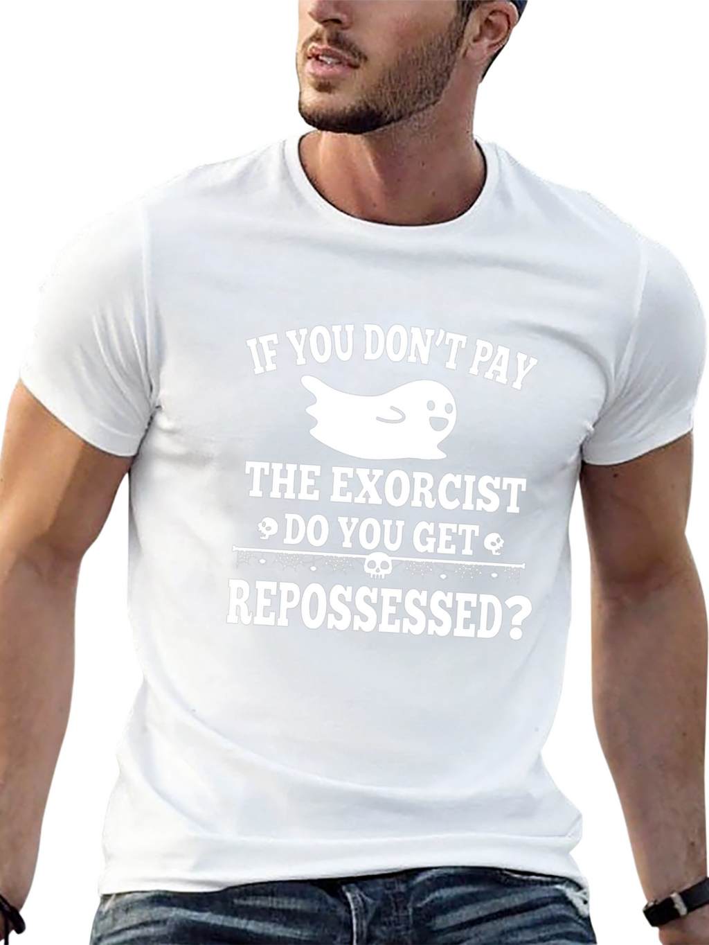 Humorous Halloween T-Shirt: Exorcist & Repossessed Ghost