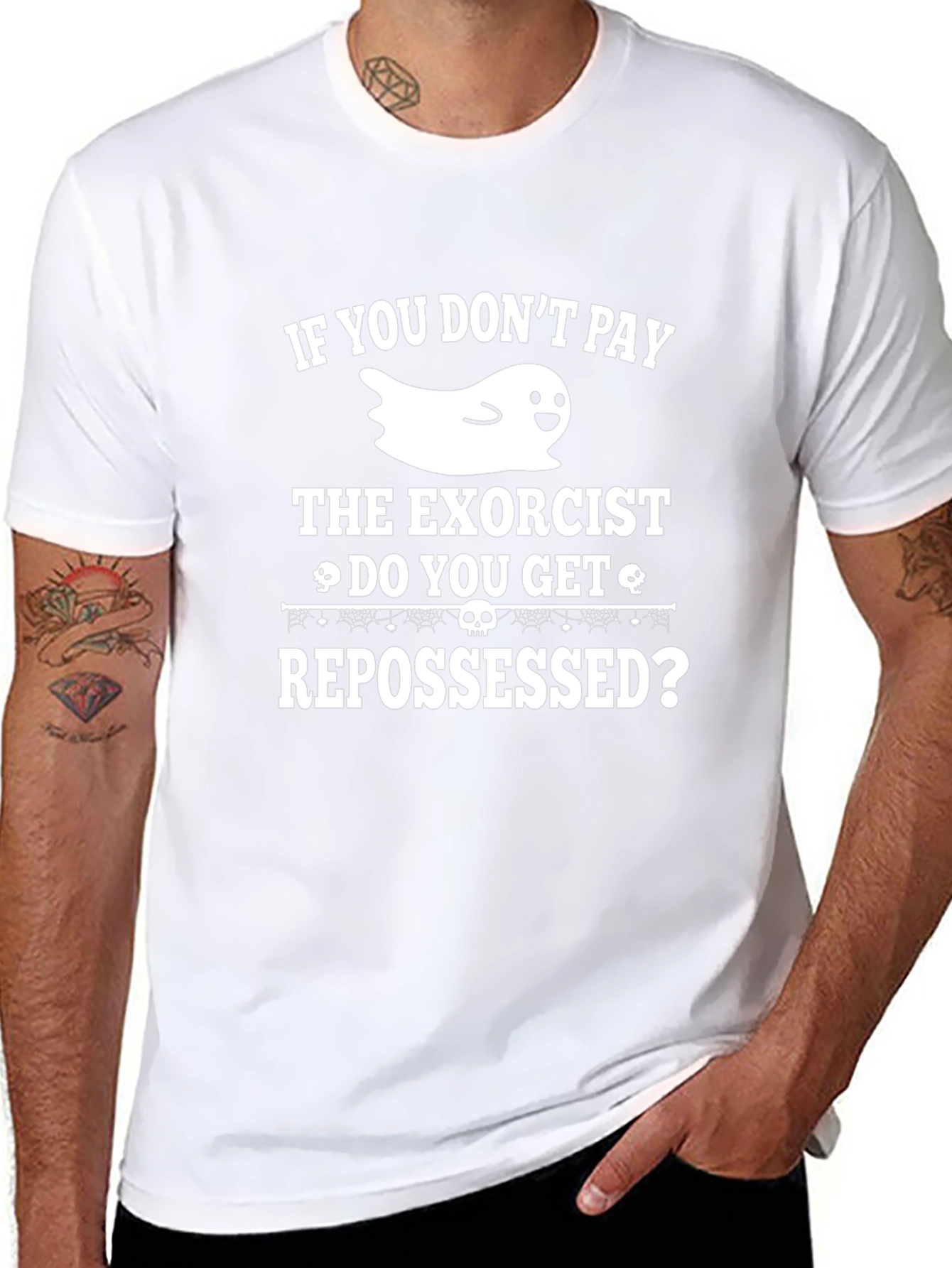 Humorous Halloween T-Shirt: Exorcist & Repossessed Ghost
