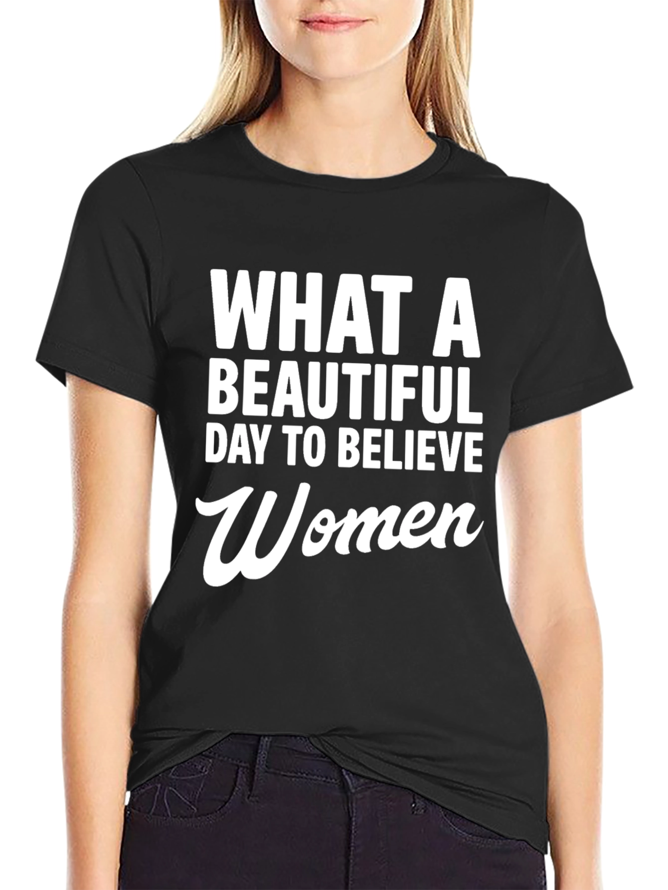 Believe Women Graphic Tee - Black Crew Neck