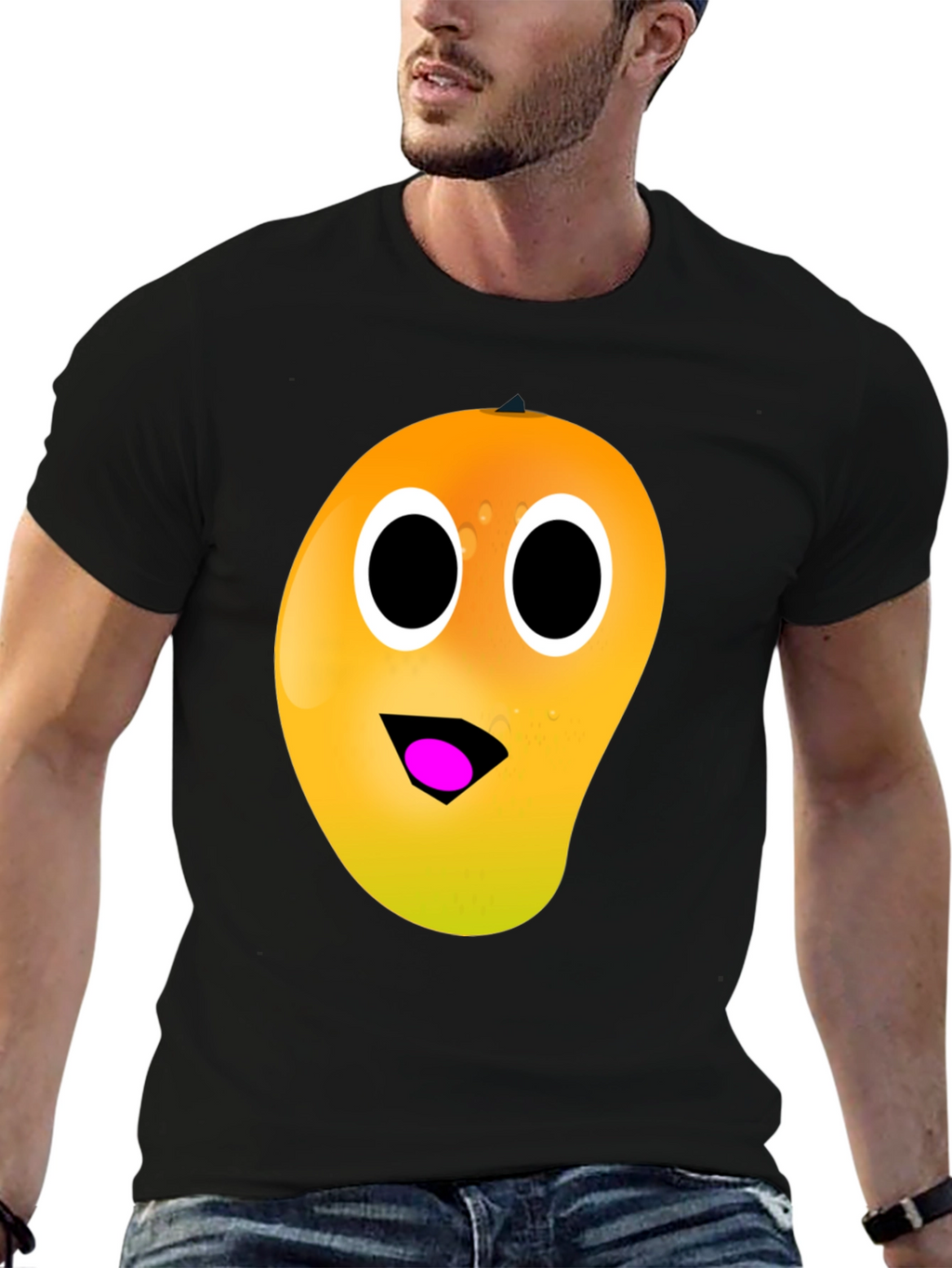 Funny Mango Face T-Shirt - Black Casual Tee