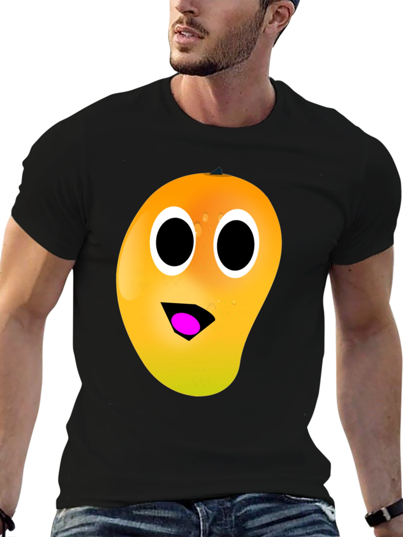 Funny Mango Face T-Shirt - Black Casual Tee
