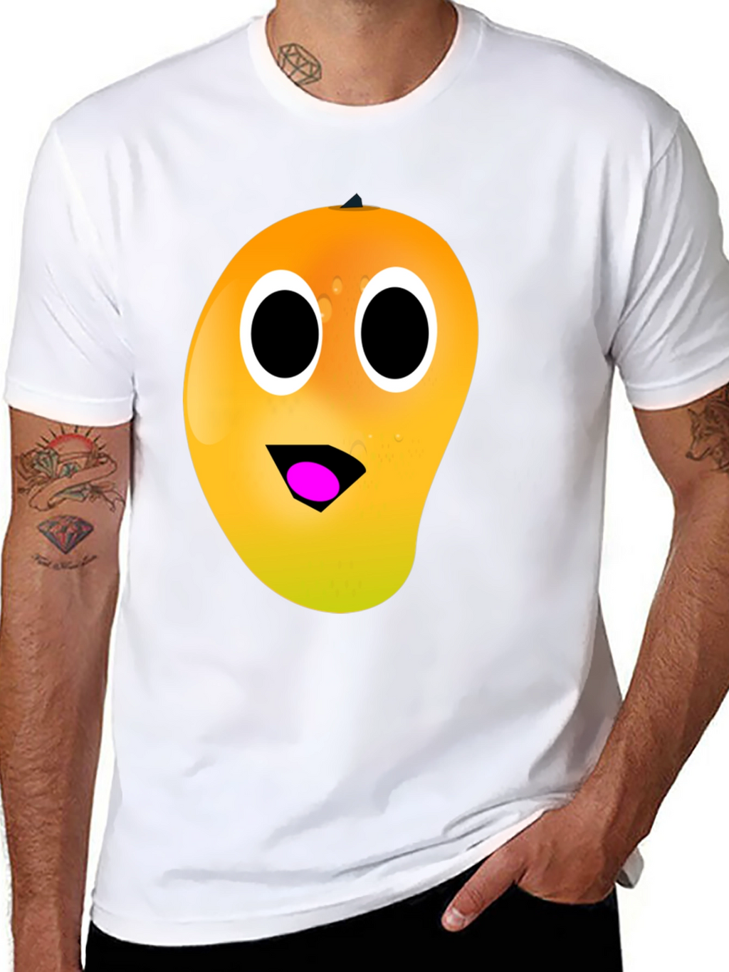Funny Mango Face T-Shirt - Black Casual Tee