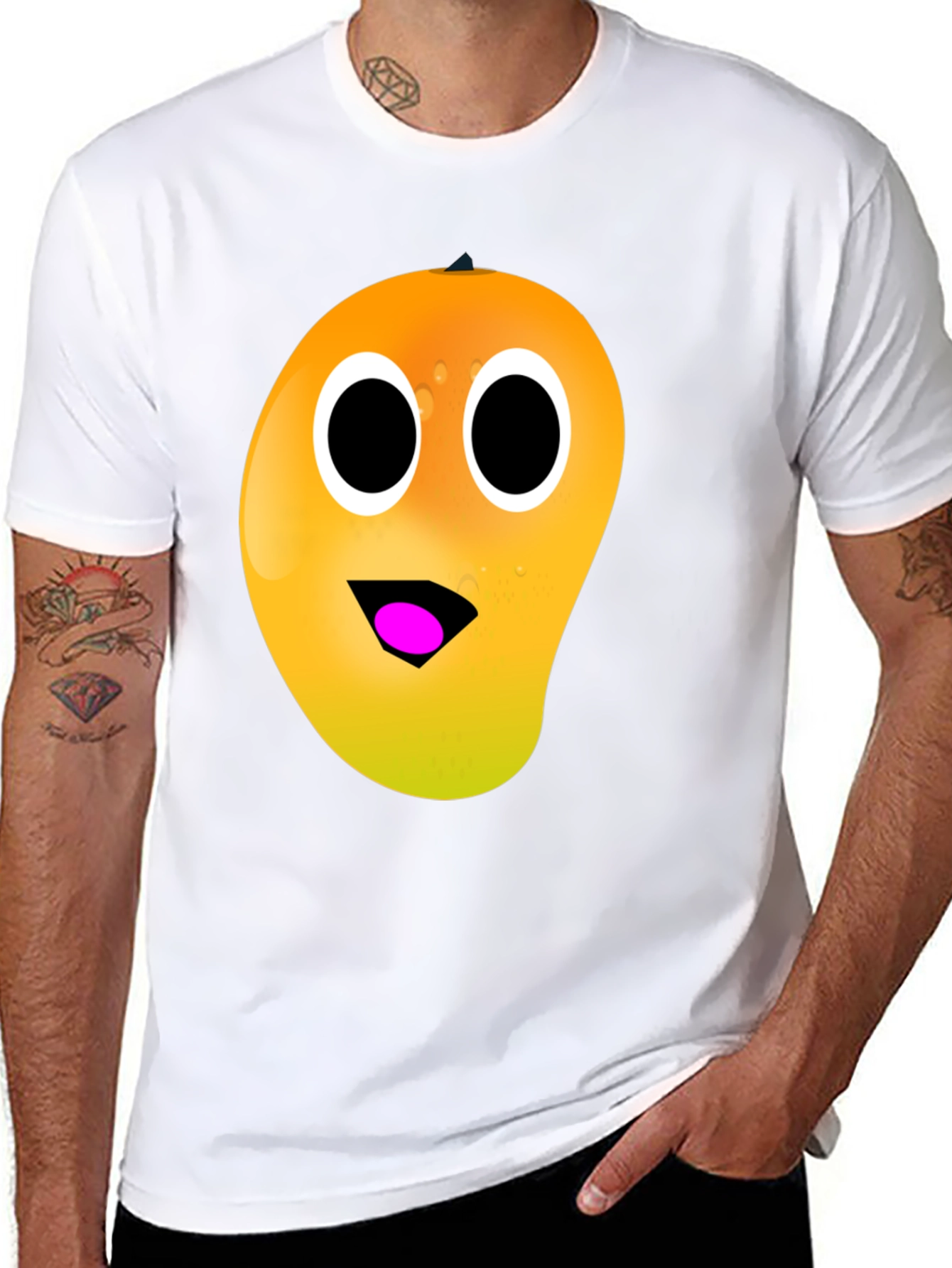Funny Mango Face T-Shirt - Black Casual Tee